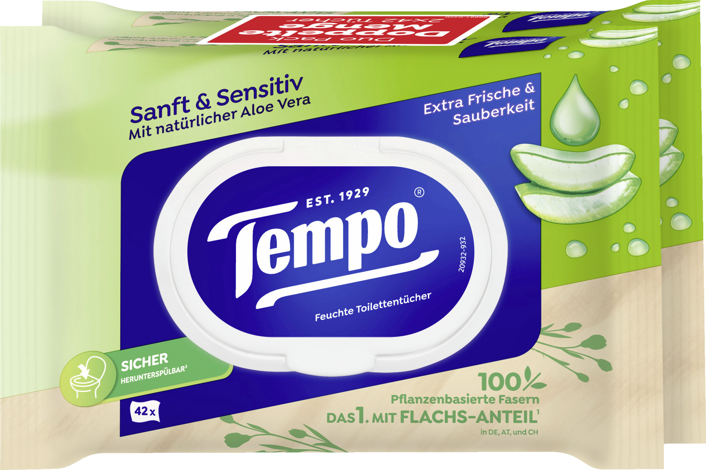 Tempo Feuchte Toilettentücher sanft & Sensitiv mit natürlicher Aloe Vera