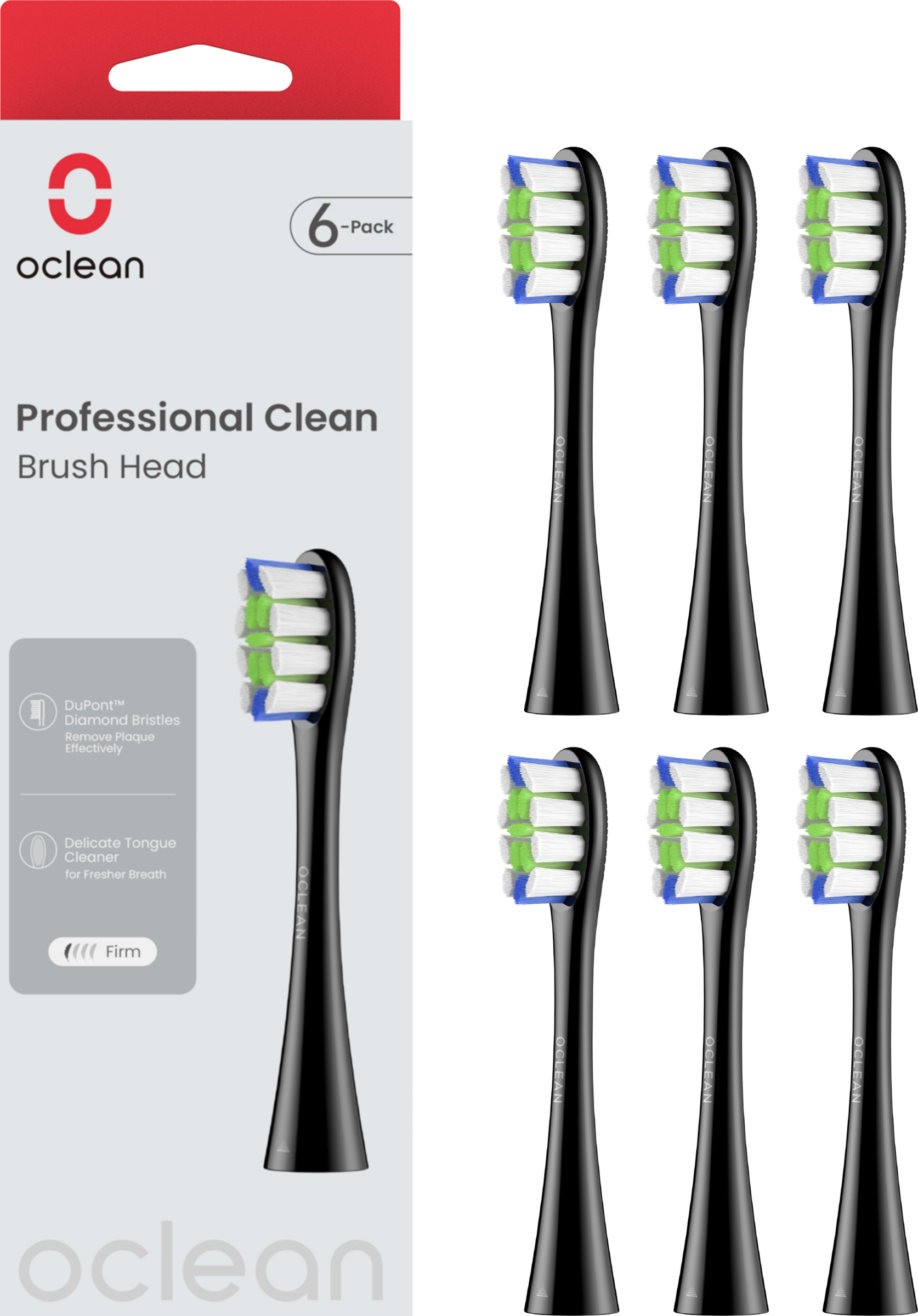 Oclean Professional Clean Bürstenköpfe, 6er Set, Schwarz