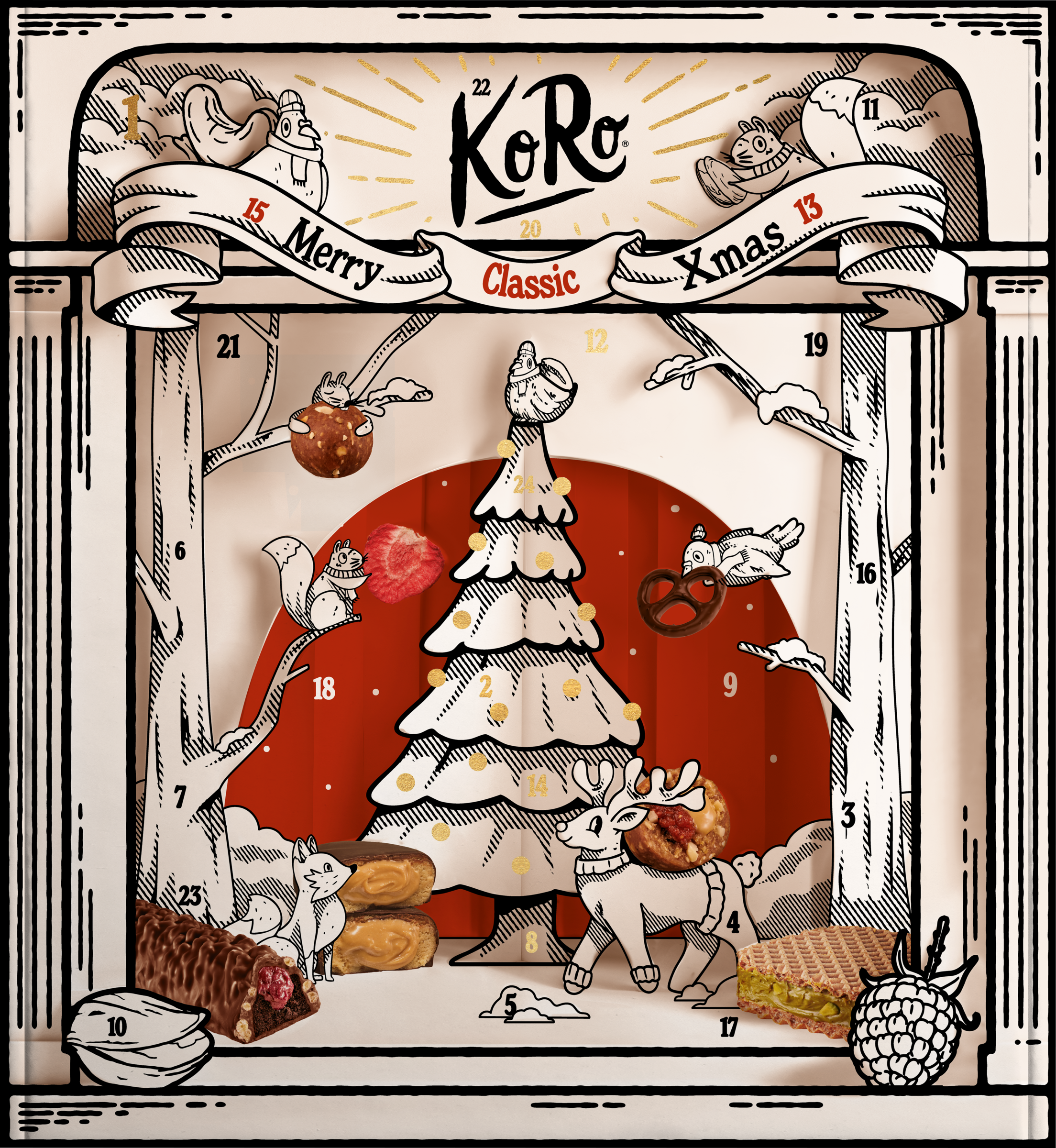 KoRo Classic Adventskalender 2025, 24 hochwertige Snacks in Bio-Qualität, vegan & natürlich 1114 g