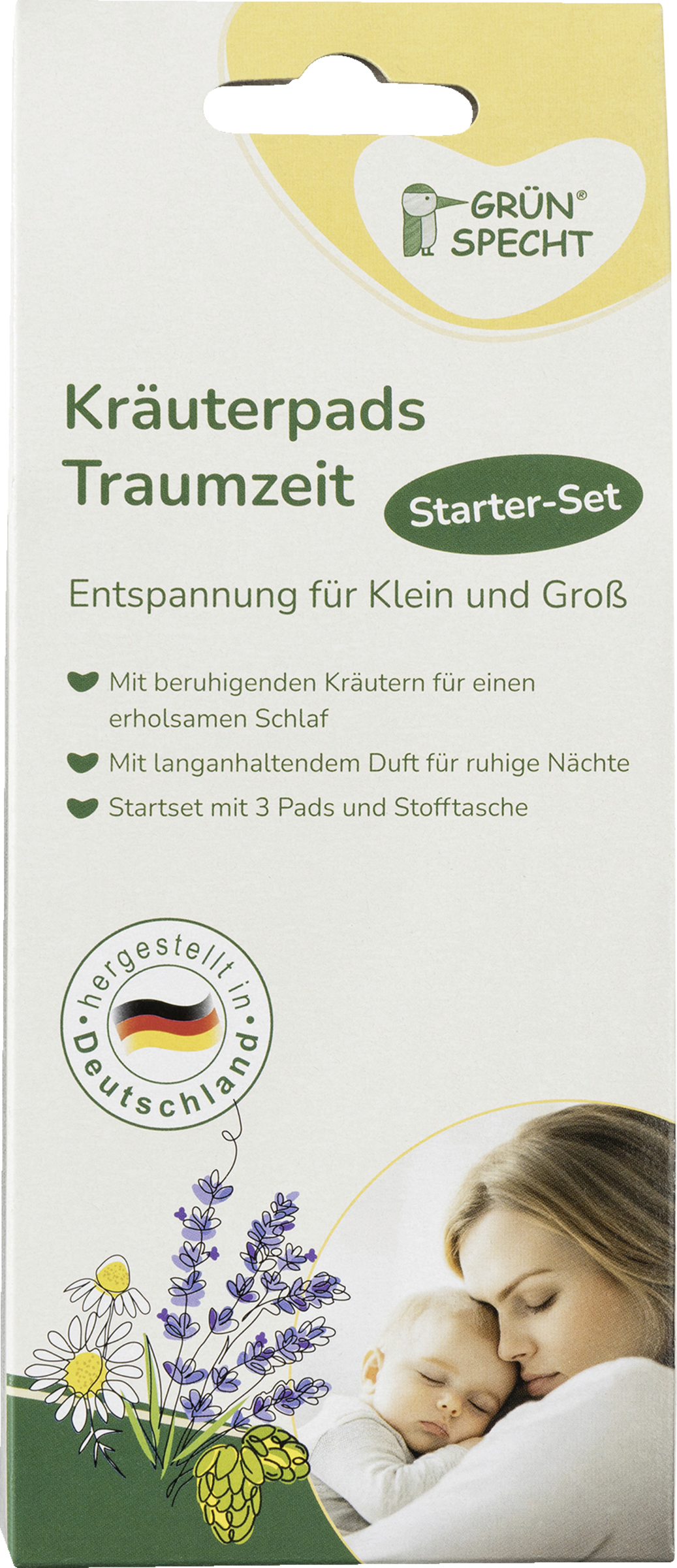 GRÜNSPECHT Kräuterpads "Traumzeit" Starter-Set 3 Kräuterpads im luftdicht verpackten Seitenfaltenbeu