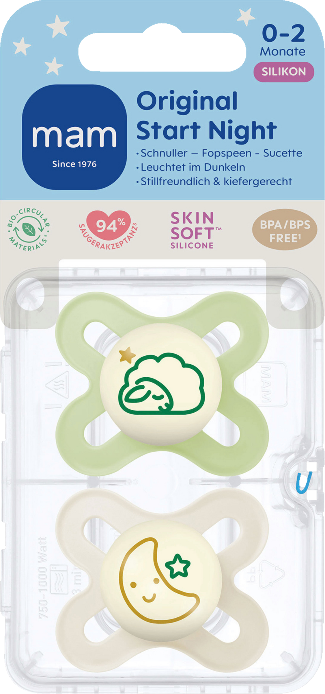 MAM Schnuller Start Night Silikon, 0-2 M., uni