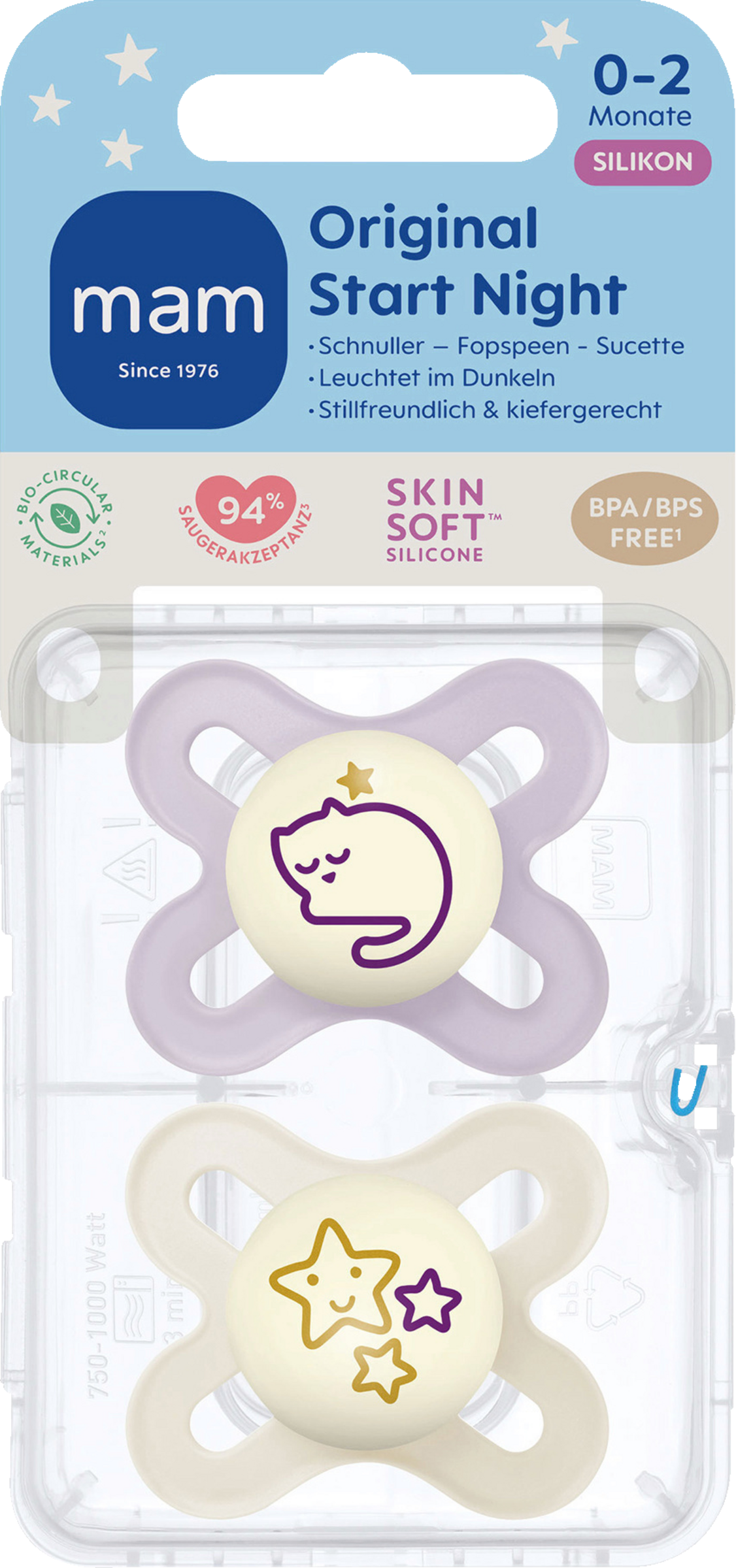 MAM Schnuller Start Night Silikon, 0-2 M., lilac