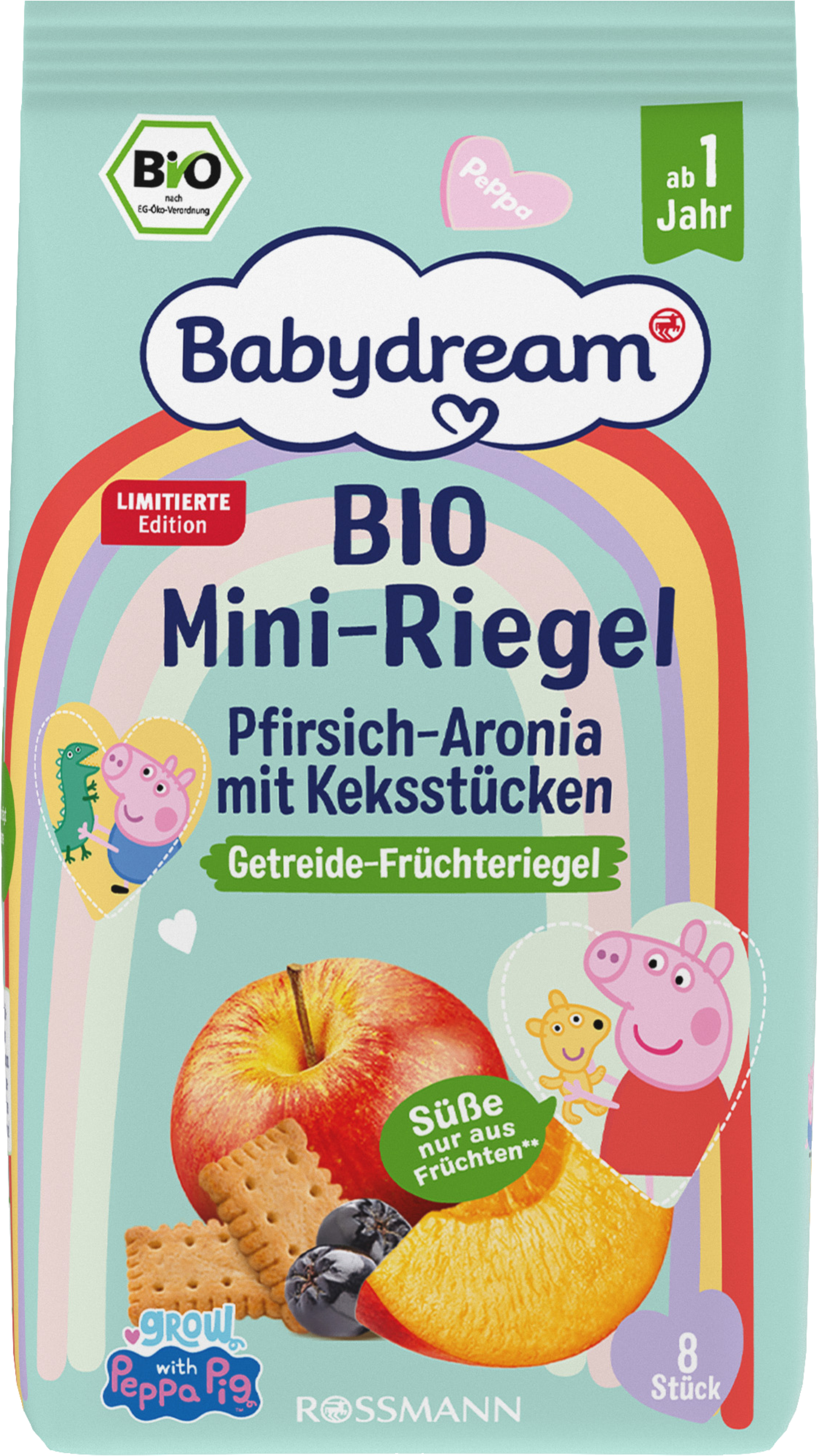 Bio Mini-Riegel Pfirsich-Aronia mit Keksstücken Pepper Pig