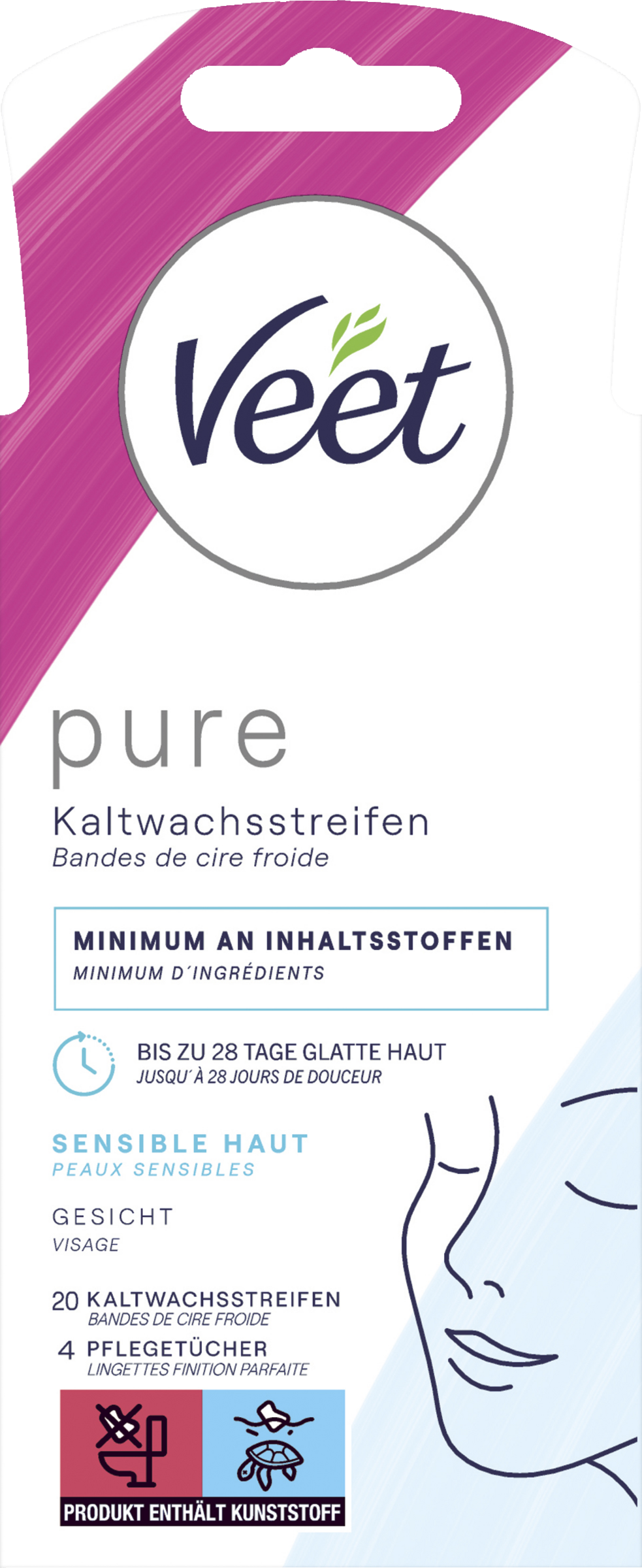 Veet PURE Kaltwachsstreifen Gesicht, sensible Haut