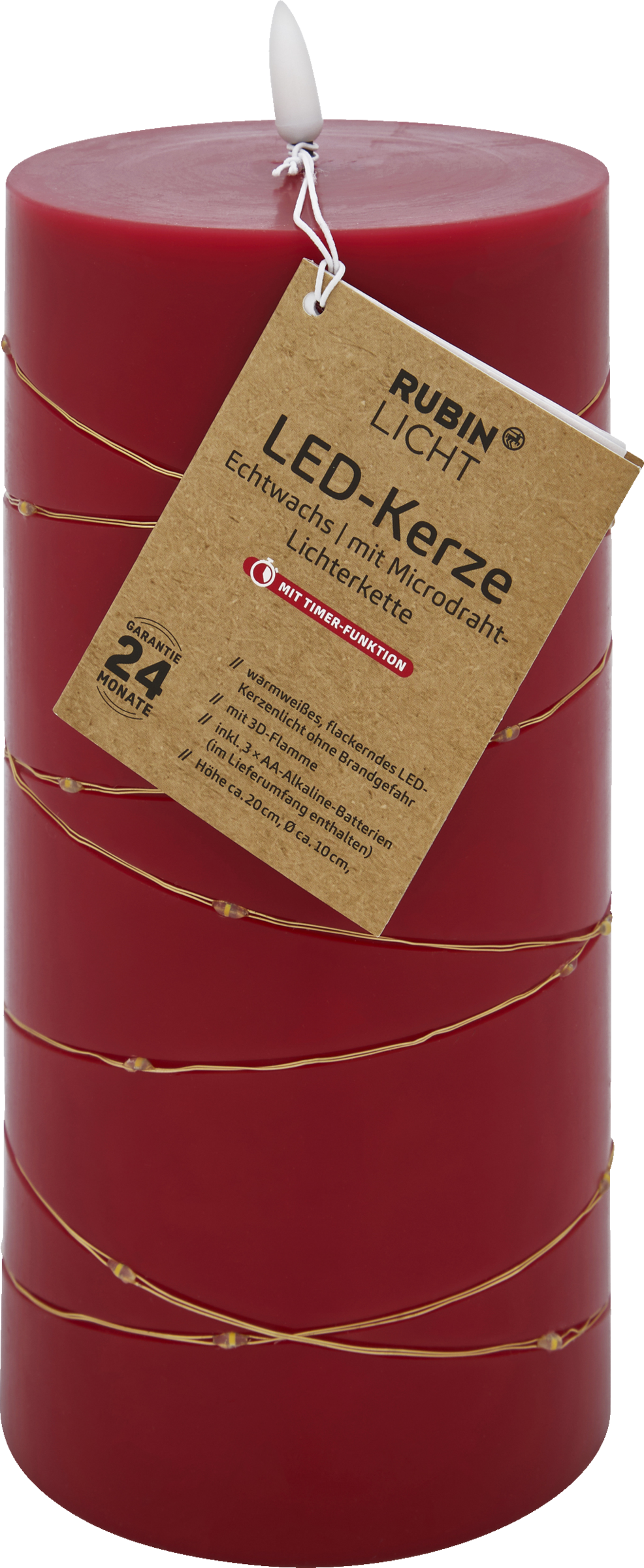 RUBIN LICHT LED Kerze 3D Flamme 20 cm rot mit Drahtl