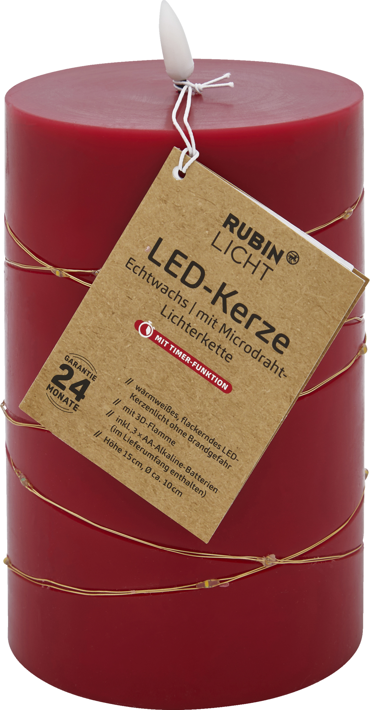 RUBIN LICHT LED Kerze 3D Flamme 15 cm rot mit Drahtl