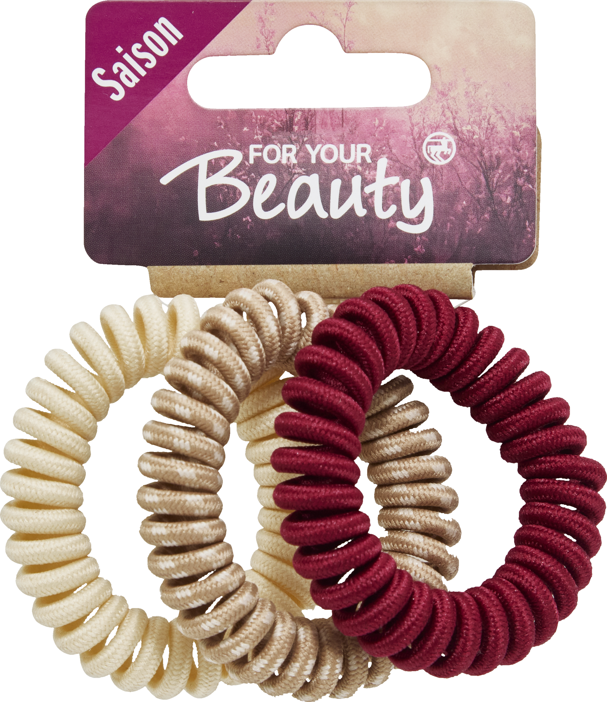 FOR YOUR Beauty Spiralzopfgummi 3 Stk auf Karte Farben: dunkelrot beige  champagner
