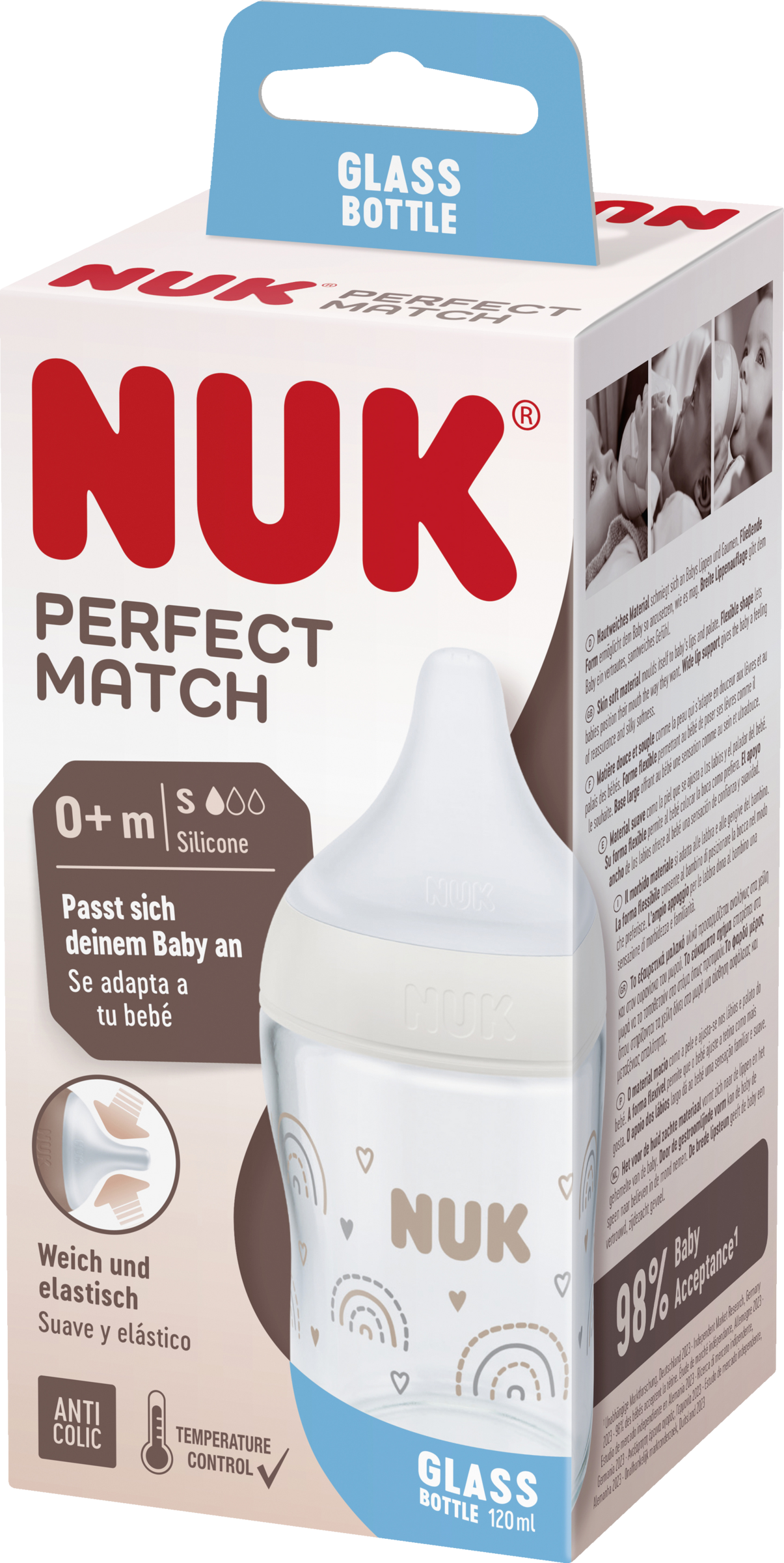 NUK Perfect Match Glas-Babyflasche ab 0 Monate, 120 ml