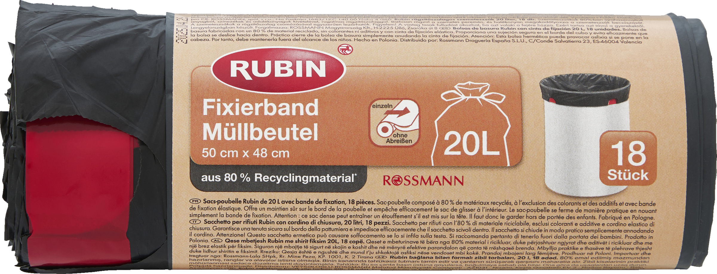 RUBIN Müllbeutel mit Fixierband 20L