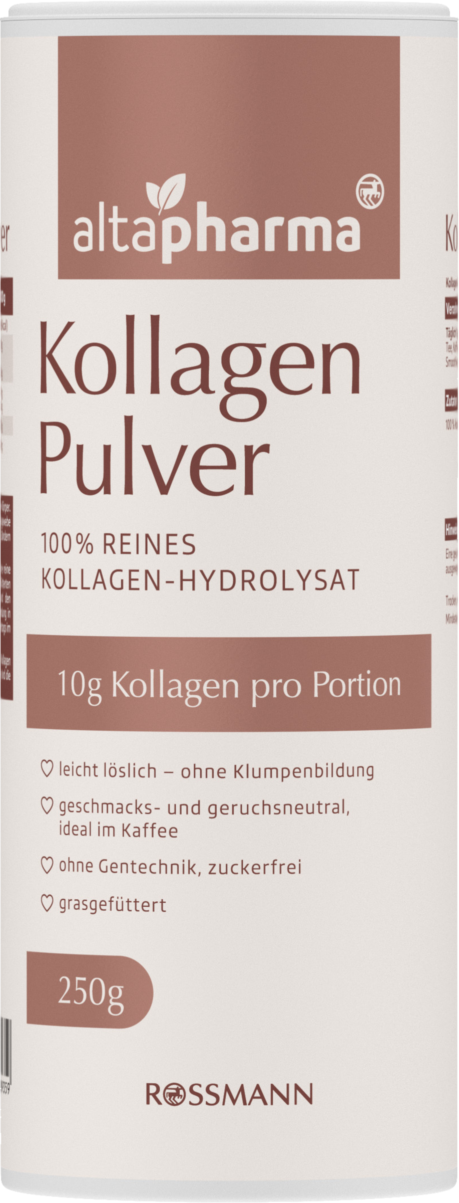 altapharma Kollagen Pulver, reine Qualität, leicht löslich, geschmacksneutral, 250 g