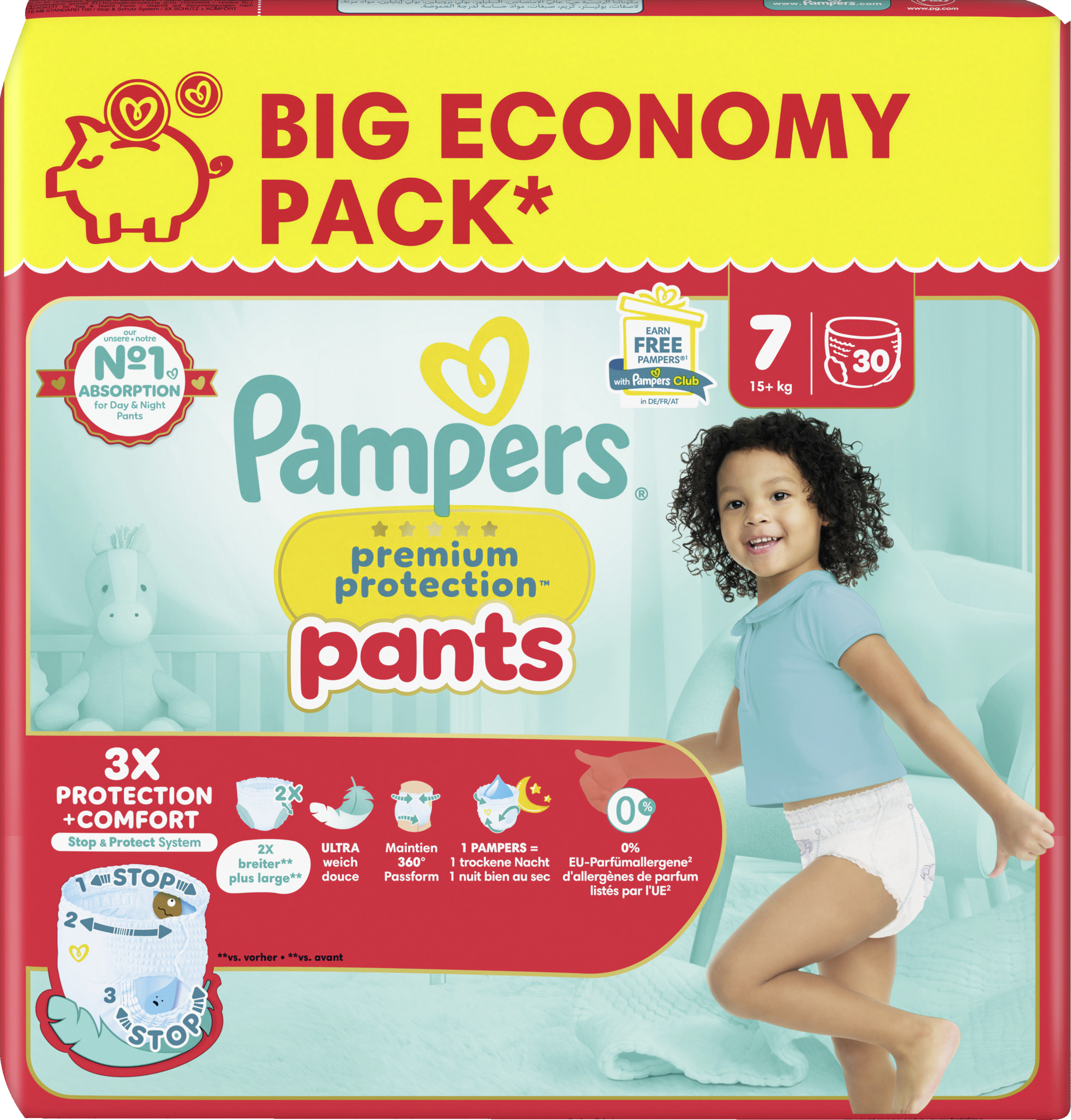 Pampers Premium Protection Pants Underjams Größe 7, 15+ kg, 30 Stück