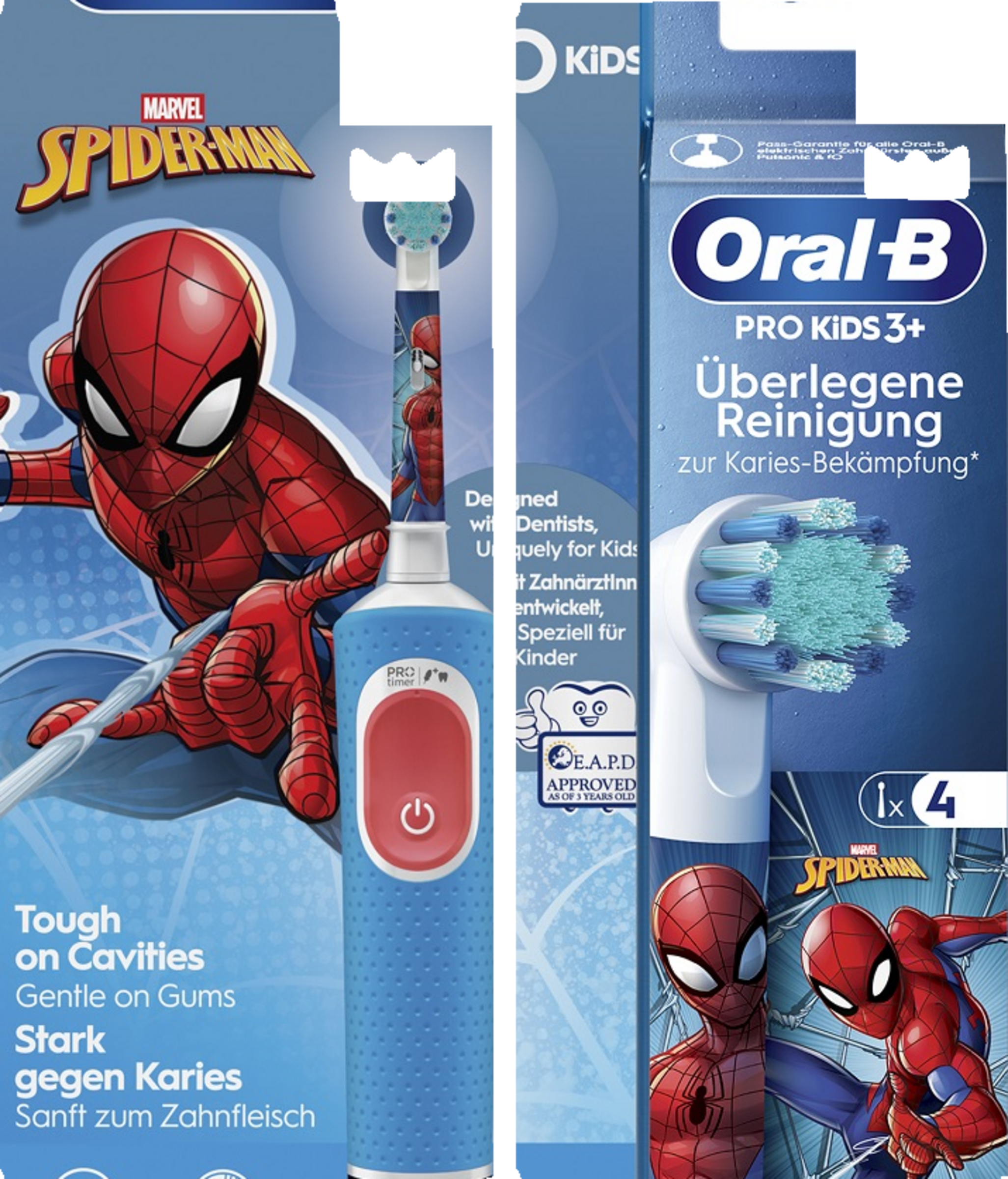 فرشاة أسنان كهربائية Pro Kids Spiderman + رؤوس فرشاة Spiderman 4 قطع للأطفال من سن 3 سنوات