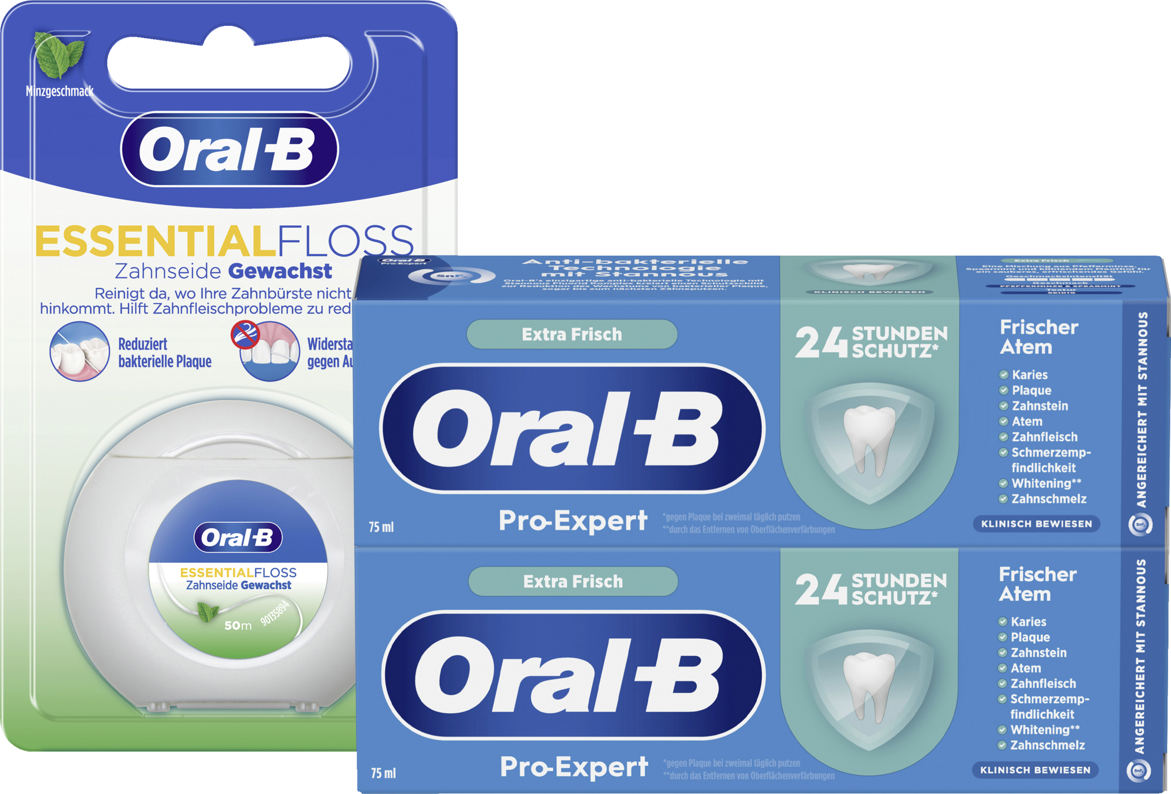 معجون أسنان Pro-Expert Extra Fresh 2x75 مل + خيط تنظيف أسنان Essential Floss مشمع