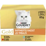 Gold raffiniertes Ragout mit Huhn, Rind, Thunfisch und Lachs