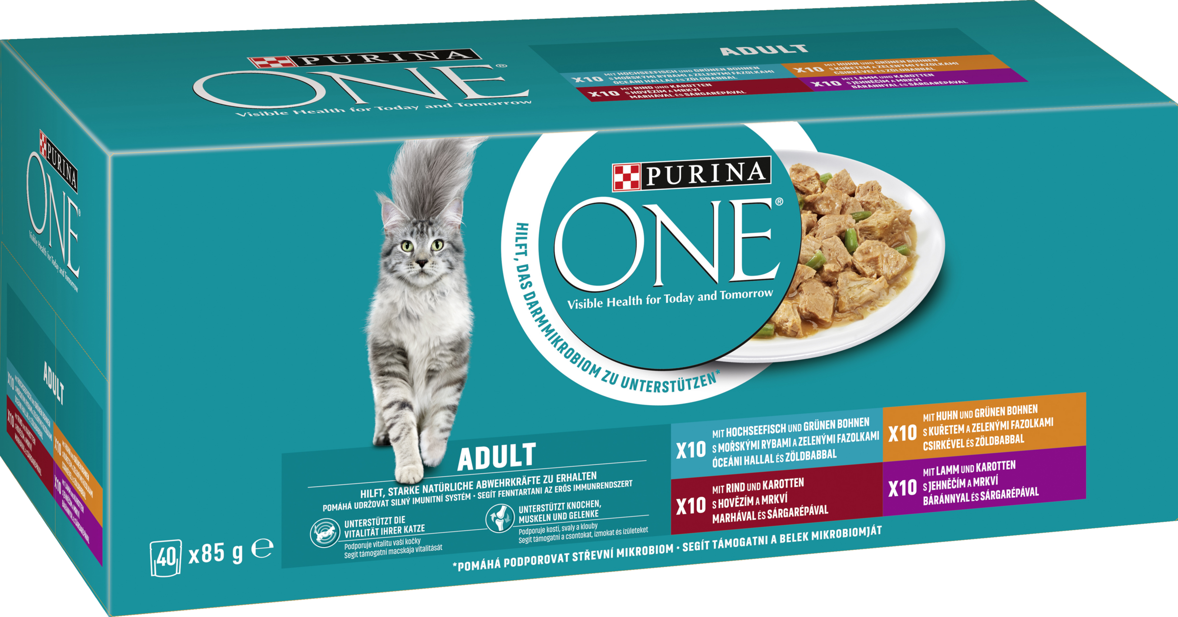 Purina ONE Adult Zarte Stückchen in Sauce mit Hochseefisch, Huhn, Rind und Lamm