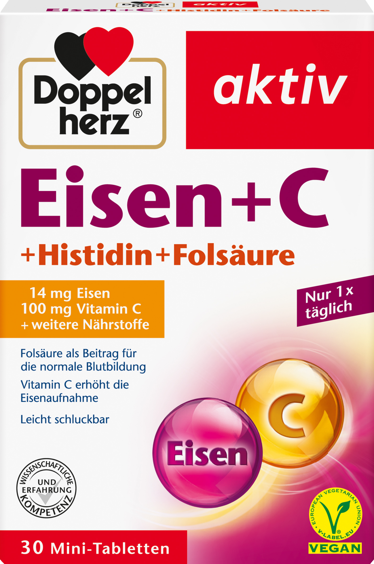 Doppelherz aktiv Eisen + C + Histidin + Folsäure Mini-Tabletten