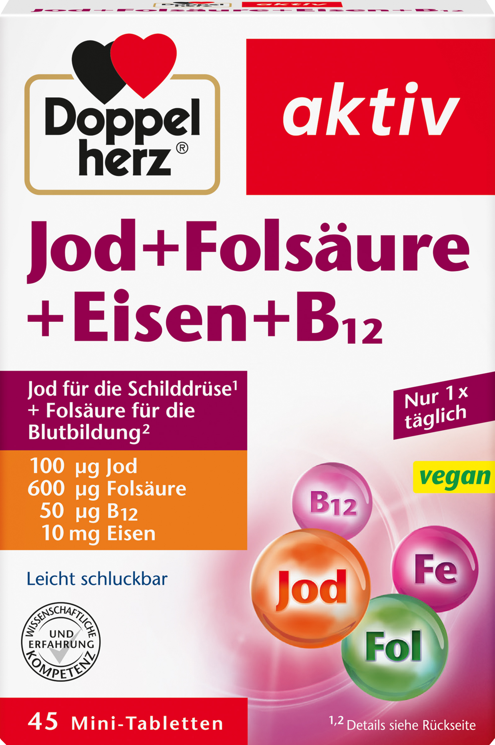 Doppelherz akiv Jod + Folsäure + Eisen + B12 45 Mini-Tabletten