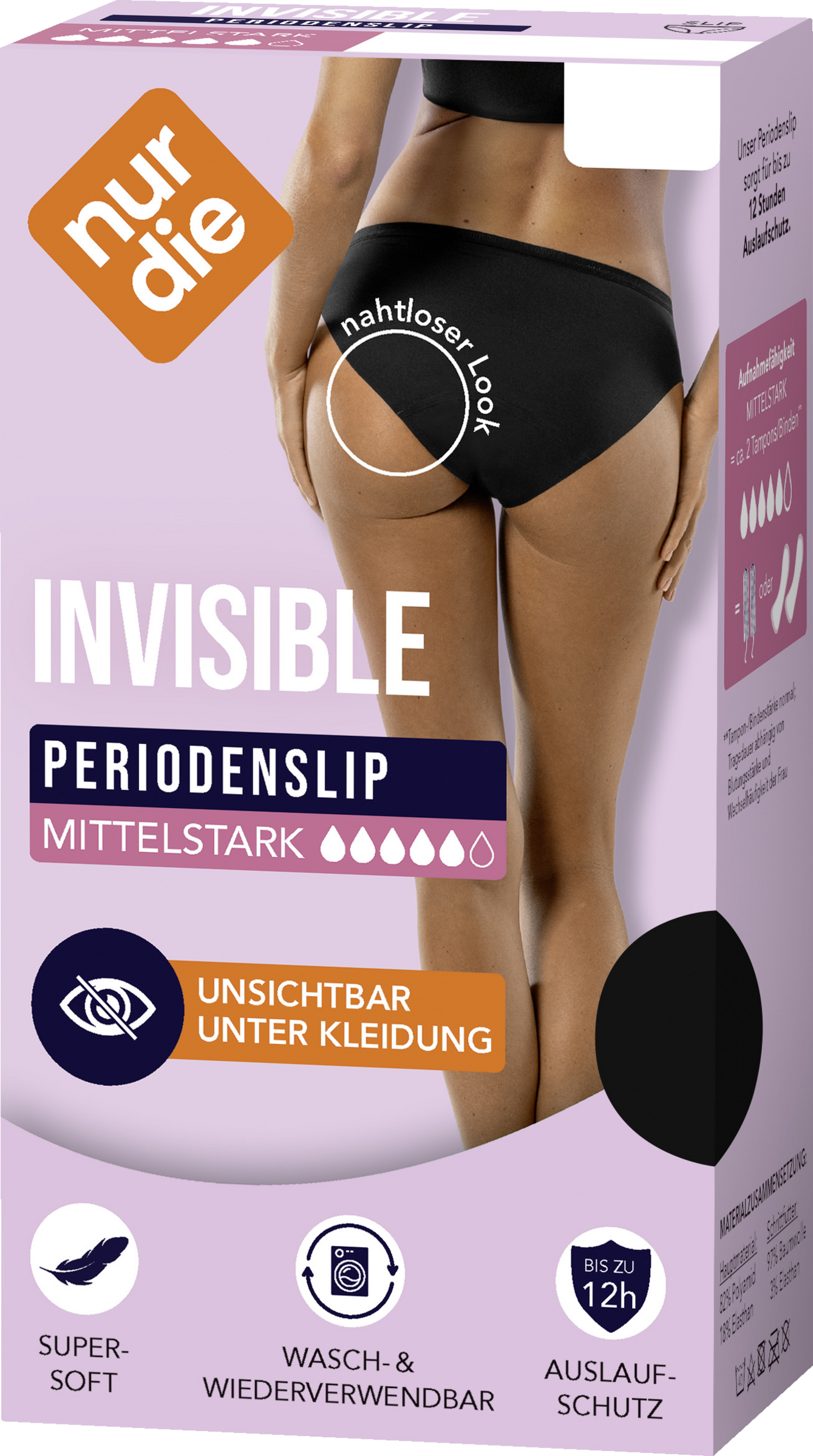 Nur Die Invisible Periodenslip Mittelstark, Gr. 40-42, schwarz