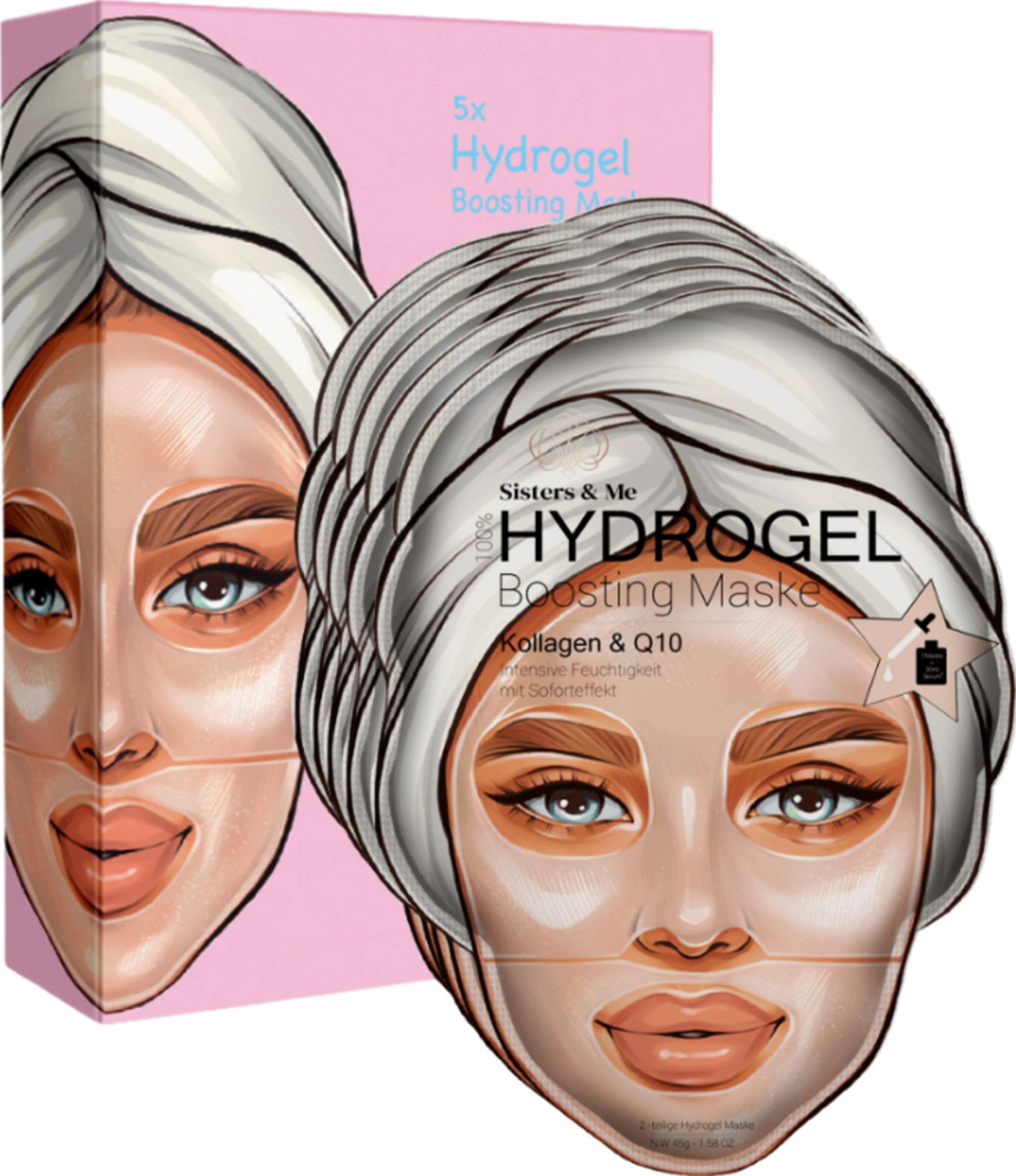 Sisters & Me Hydrogel Boosting Maske mit Q10 und Kollagen 5er-Pack
