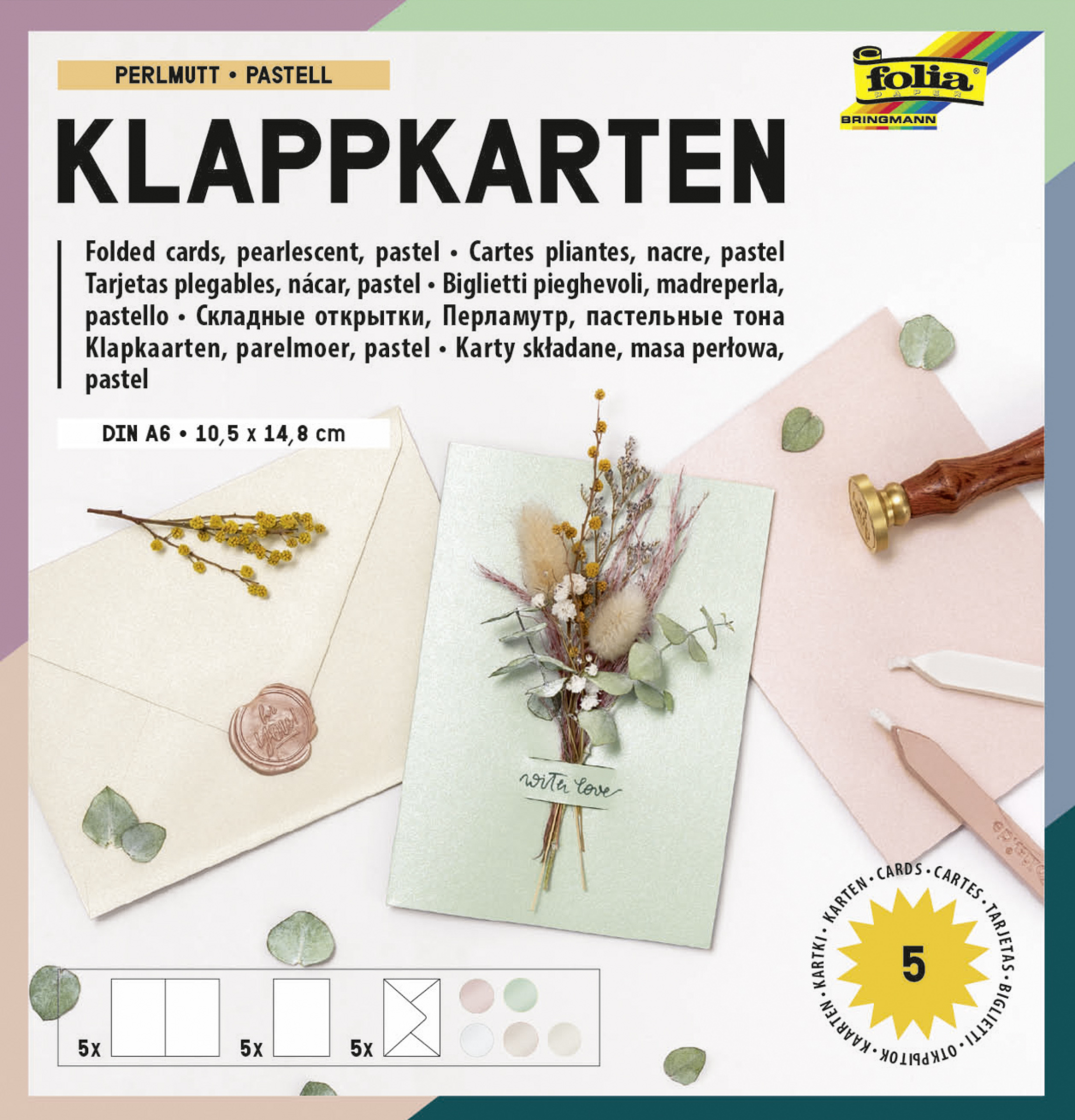 folia Doppelkarten rechteckig perlmutt