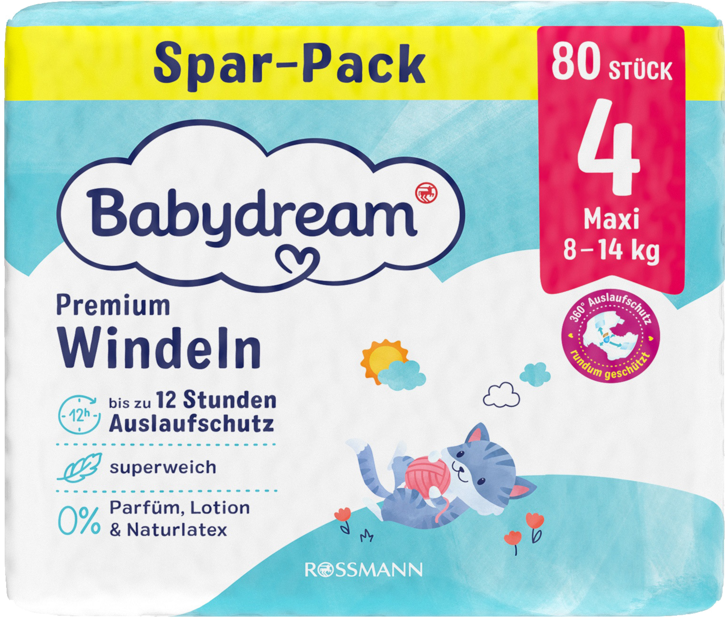 Premium Windeln Größe 4 Maxi, 80 Stück, 8-14 kg