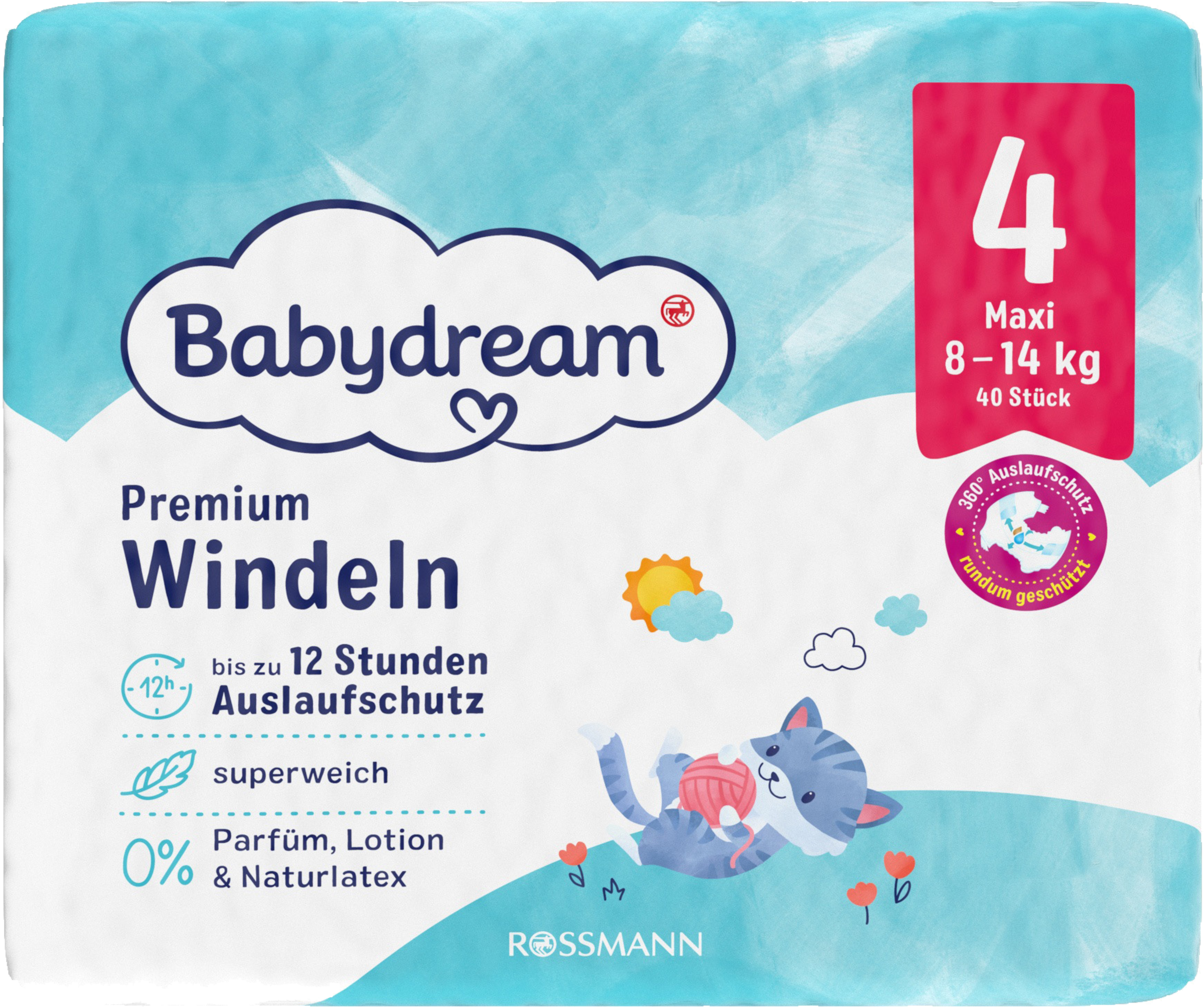 Babydream Premium Windeln Größe 4 Maxi, 40 Stück, 8-14 kg