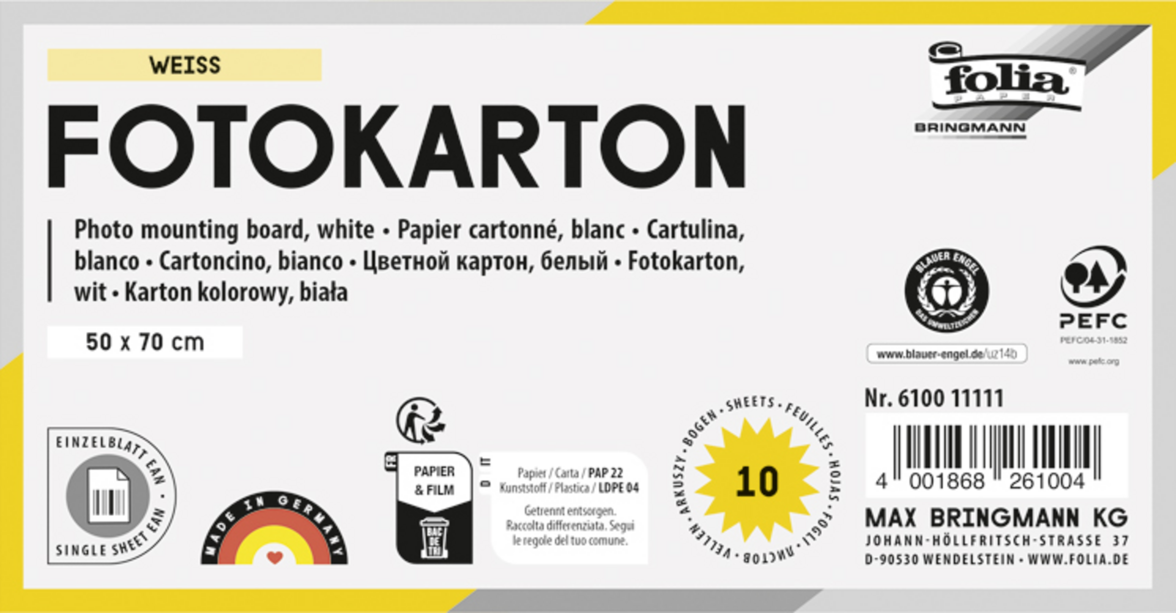 folia Fotokarton Weiß 50x70 cm, 300g/qm