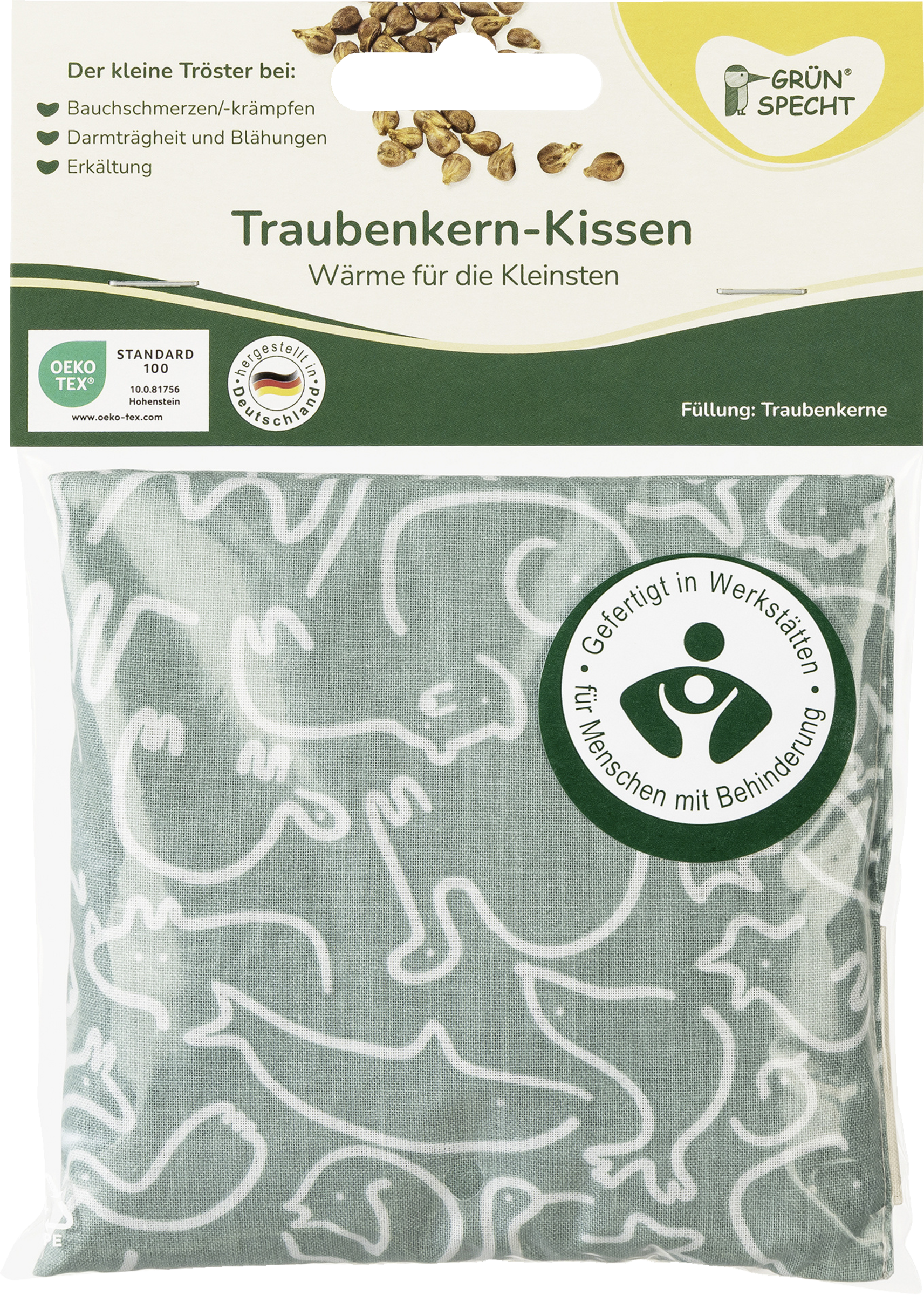 GRÜNSPECHT Traubenkern-Kissen Tiere Frosty grün