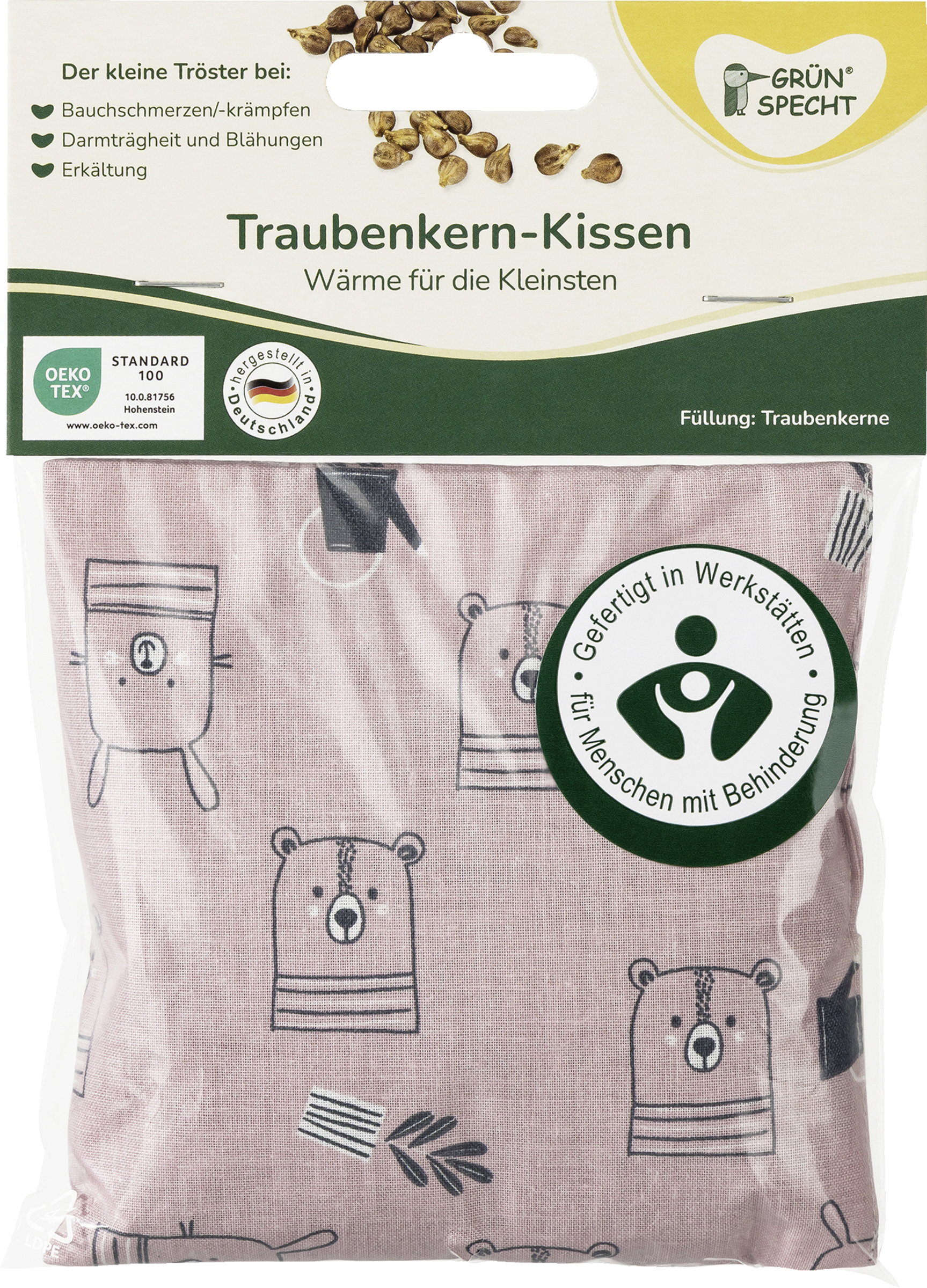 GRÜNSPECHT Traubenkern-Kissen Bären Blossom pink