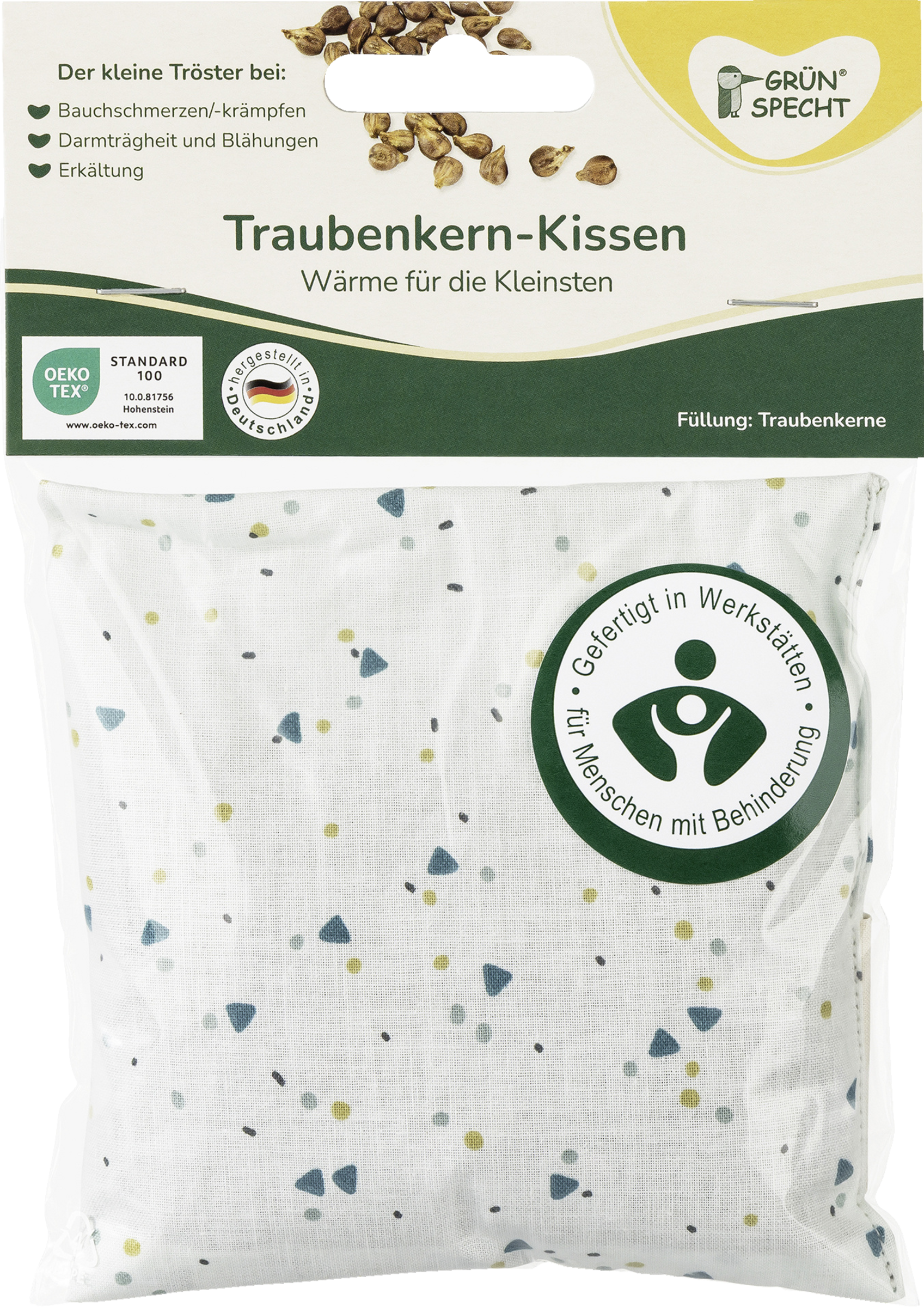 GRÜNSPECHT Traubenkern-Kissen Dreiecke Frosty grün