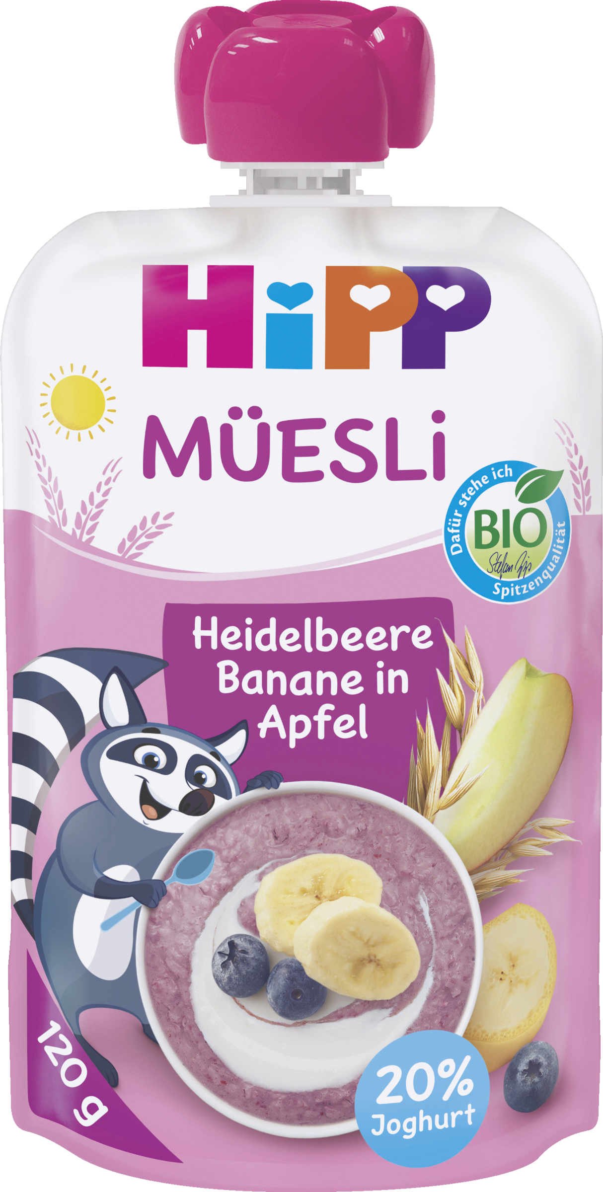 HiPP Bio Müesli Heidelbeere, Banane in Apfel mit Joghurt Quetschie