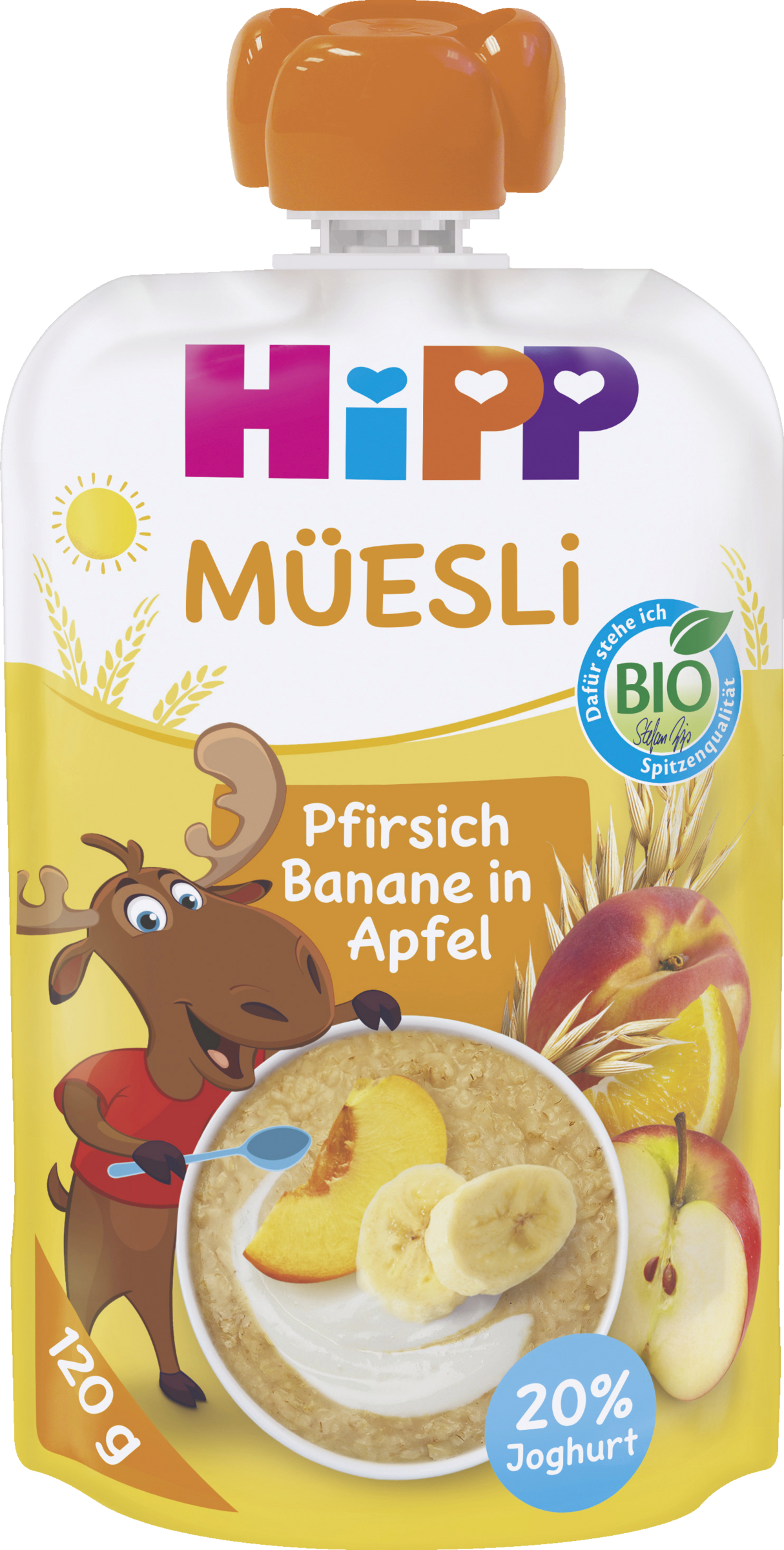HiPP Bio Müesli Pfirsich, Banane in Apfel mit Joghurt Quetschie