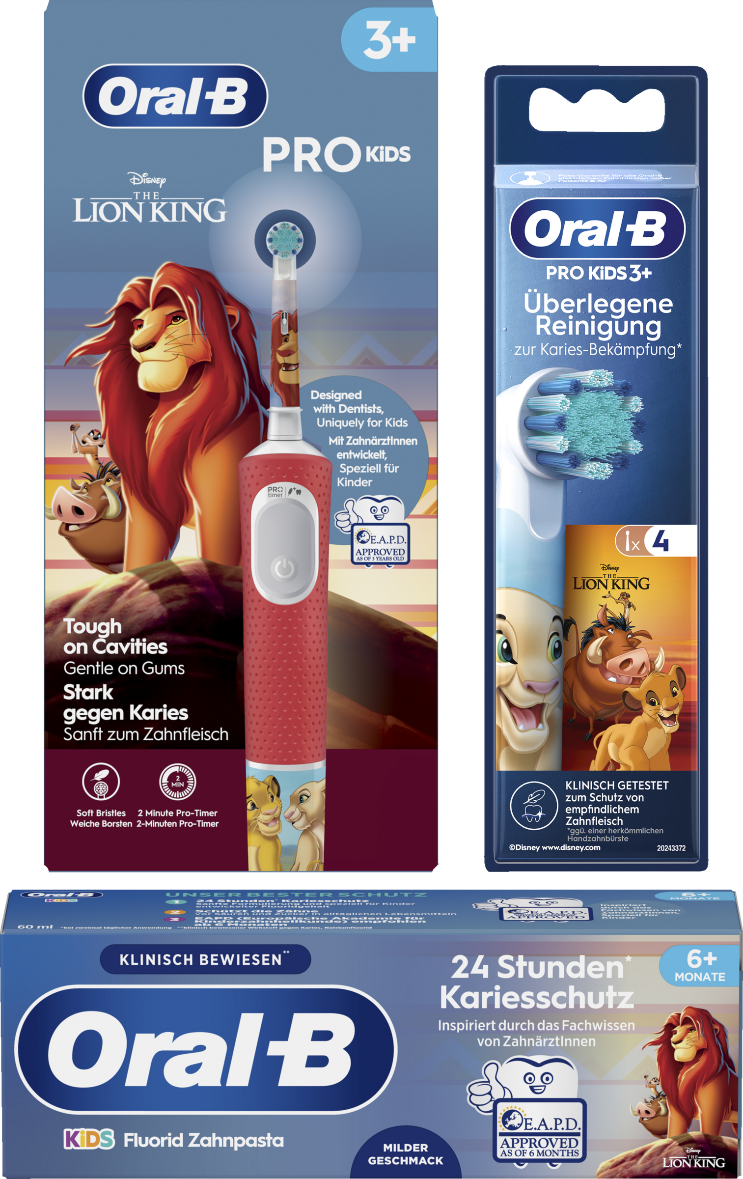 فرشاة أسنان كهربائية Pro Kids König der Löwen + رؤوس فرشاة عبوة من 4 أقطاب من سن 3 سنوات + معجون أسنان 60 مل