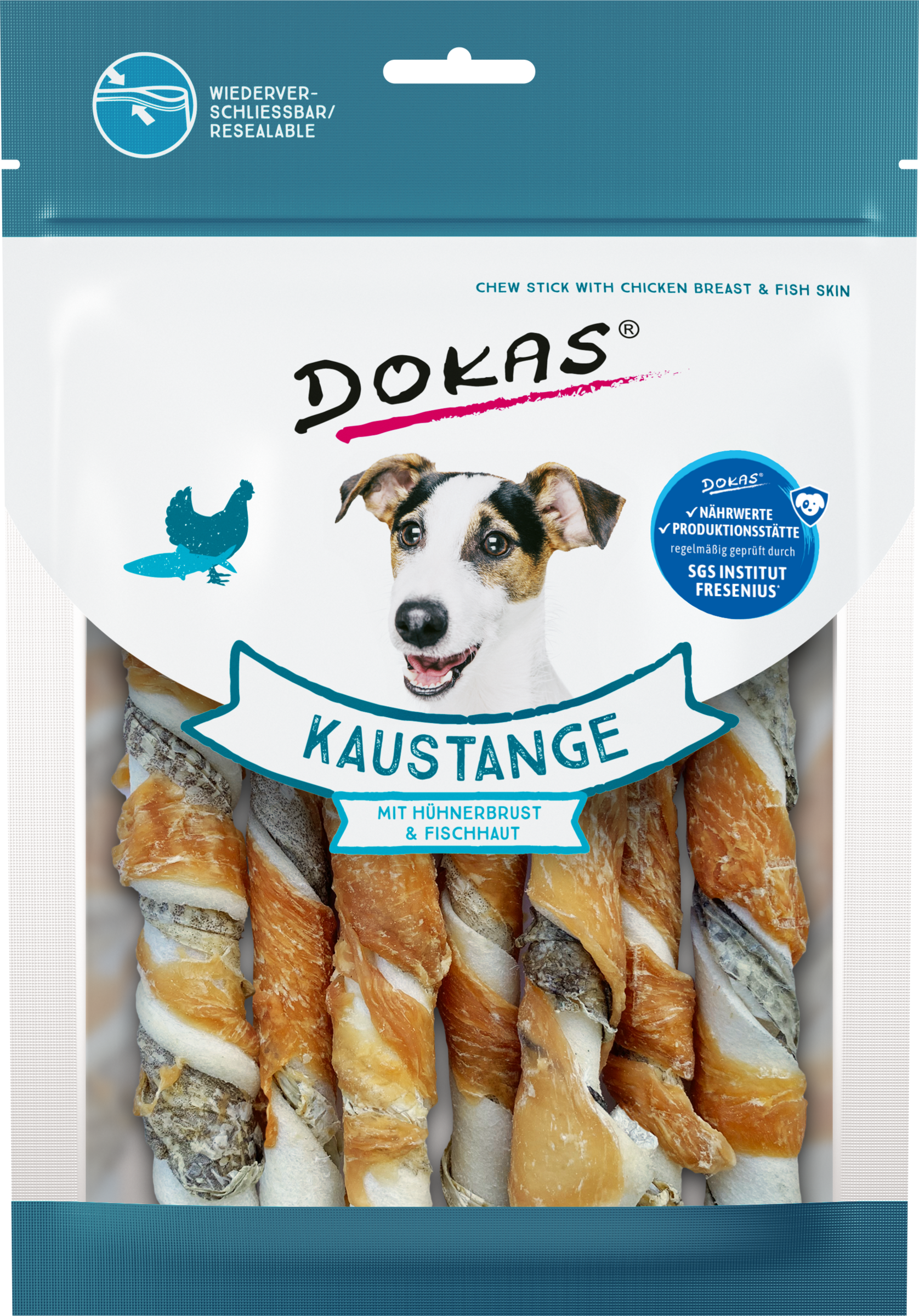 DOKAS Kaustange mit Hühnerbrust & Fischhaut