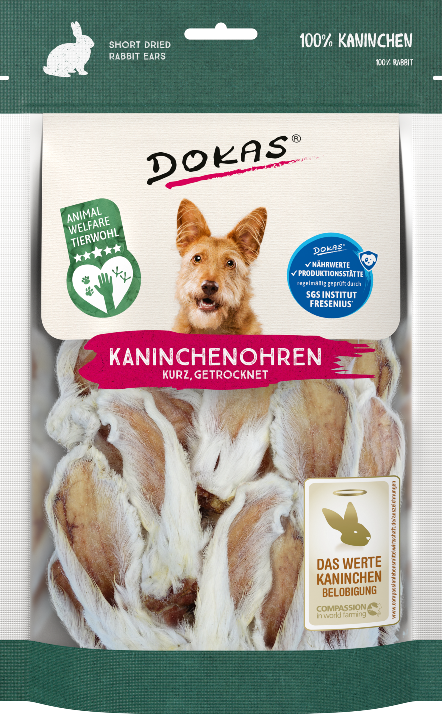 DOKAS Kaninchenohren mit Fell getrocknet