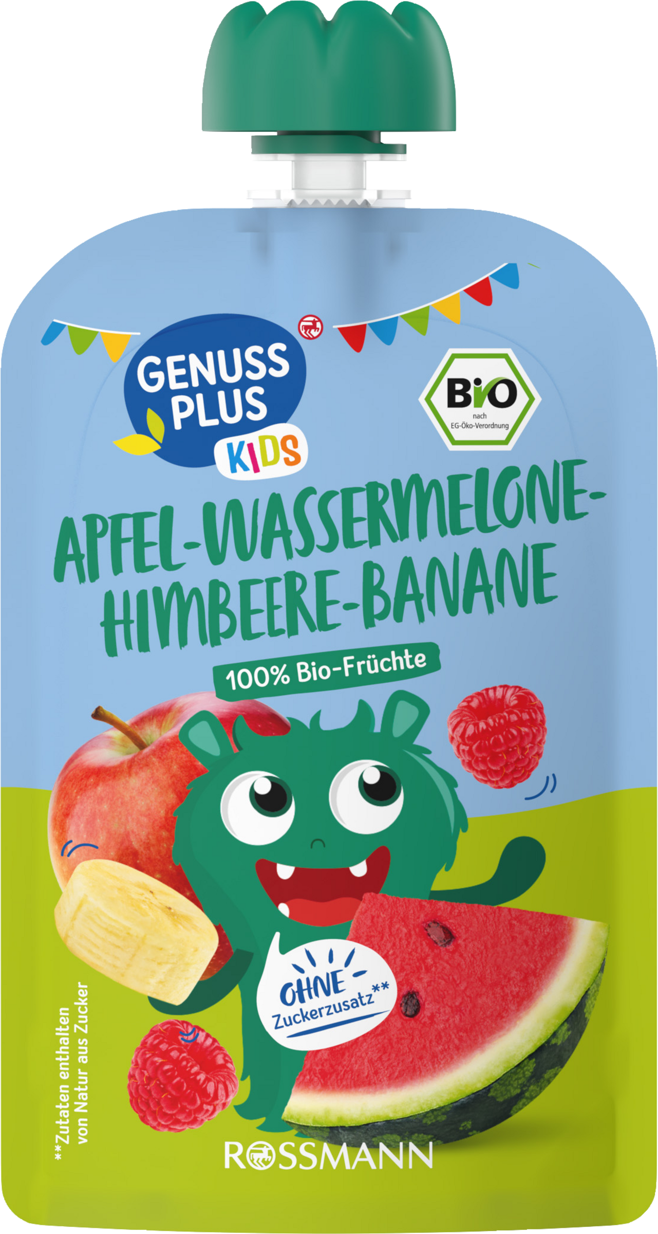 GENUSS PLUS KIDS Bio Fruchtpüree Apfel-Wassermelone-Himbeere-Banane