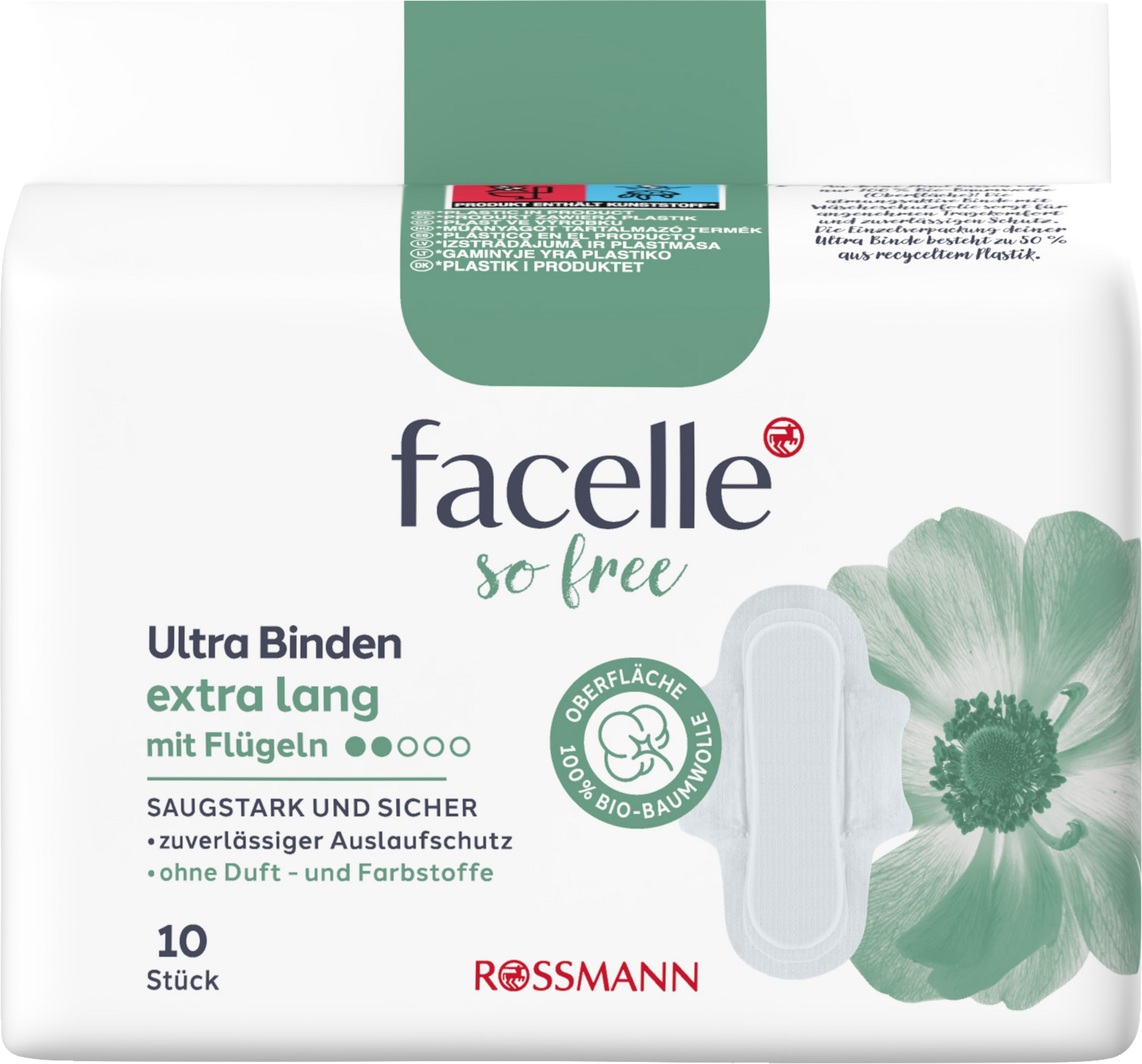 facelle natural Ultra Binden extra lang mit Flügeln