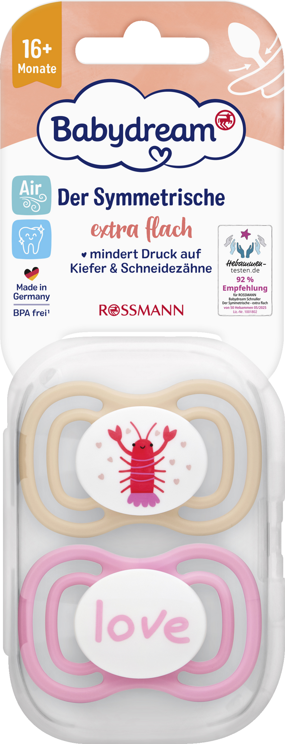 Babydream Beruhigungssauger "Der Symmetrische" extra flach Silikon 16+ M.