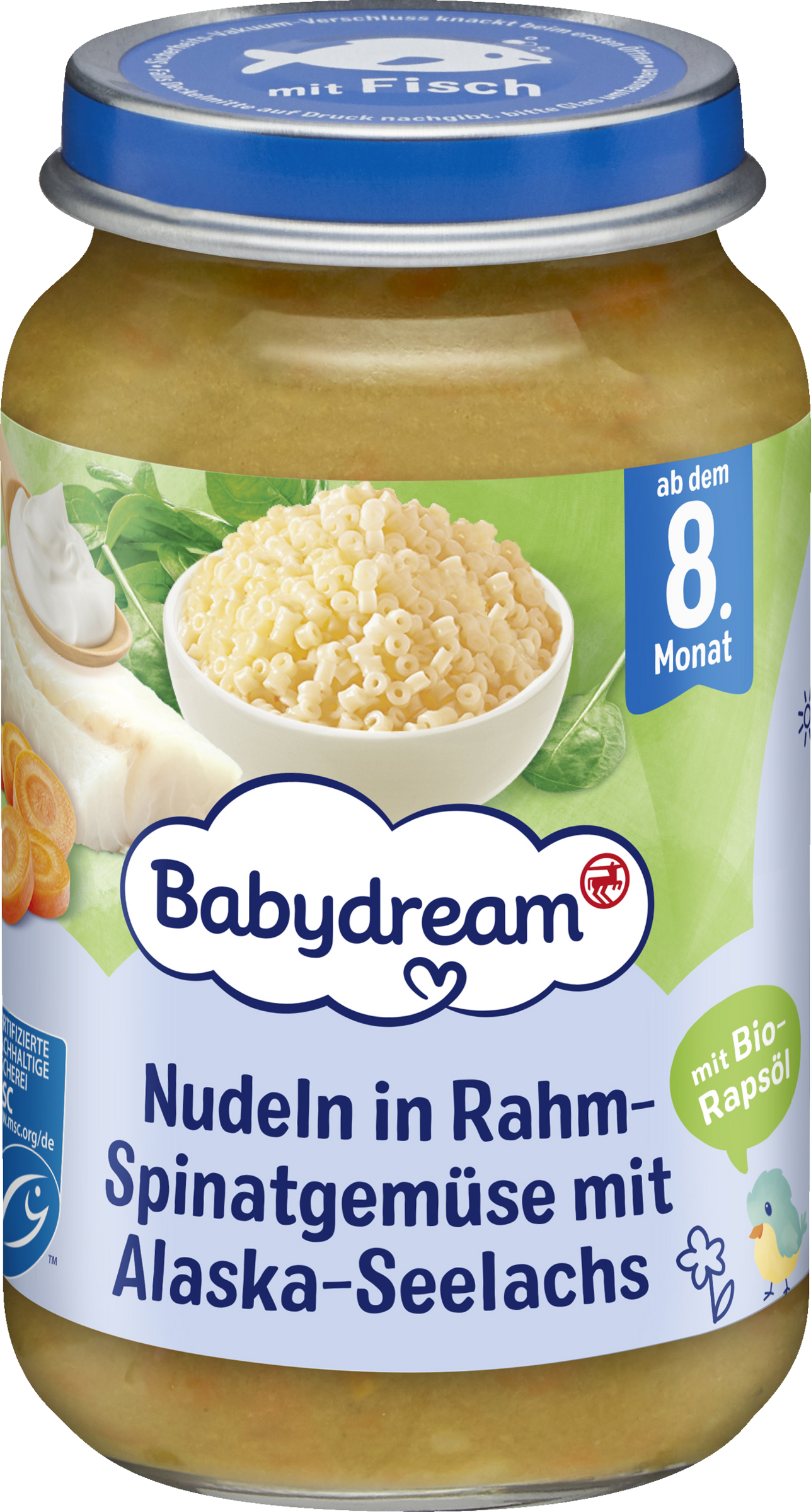 Babydream Nudeln in Rahm-Spinatgemüse mit Alaska-Seelachs 220g