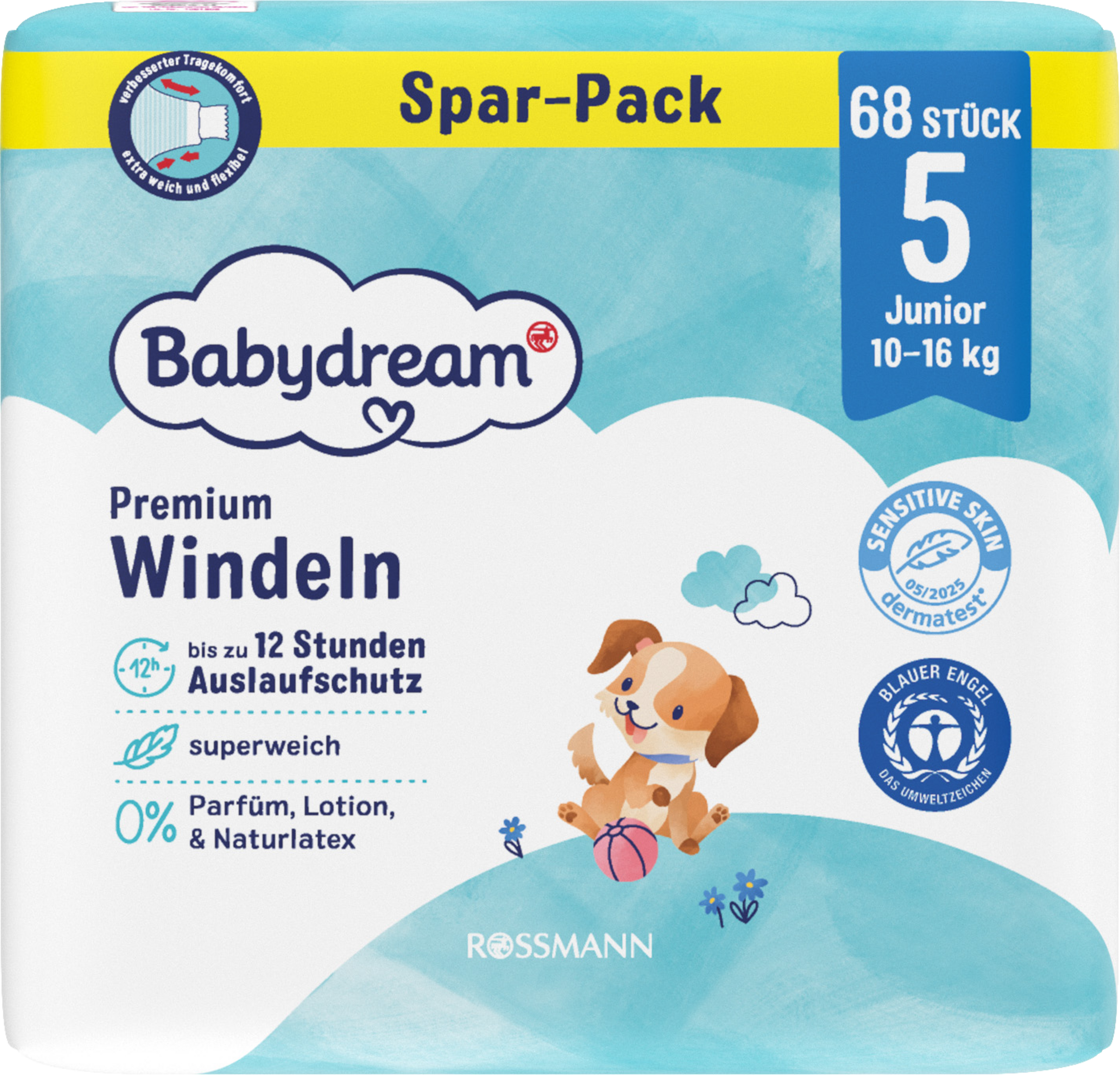 Babydream Premium Windeln Größe 5 Junior Jumbo, 68 Stück, 10-16 kg