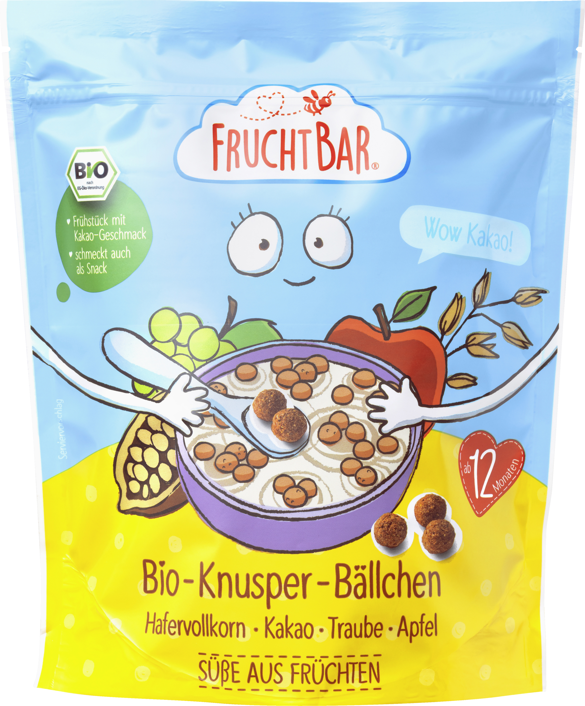 FruchtBar Bio-Knusper-Bällchen Hafervollkorn Kakao Traube Apfel