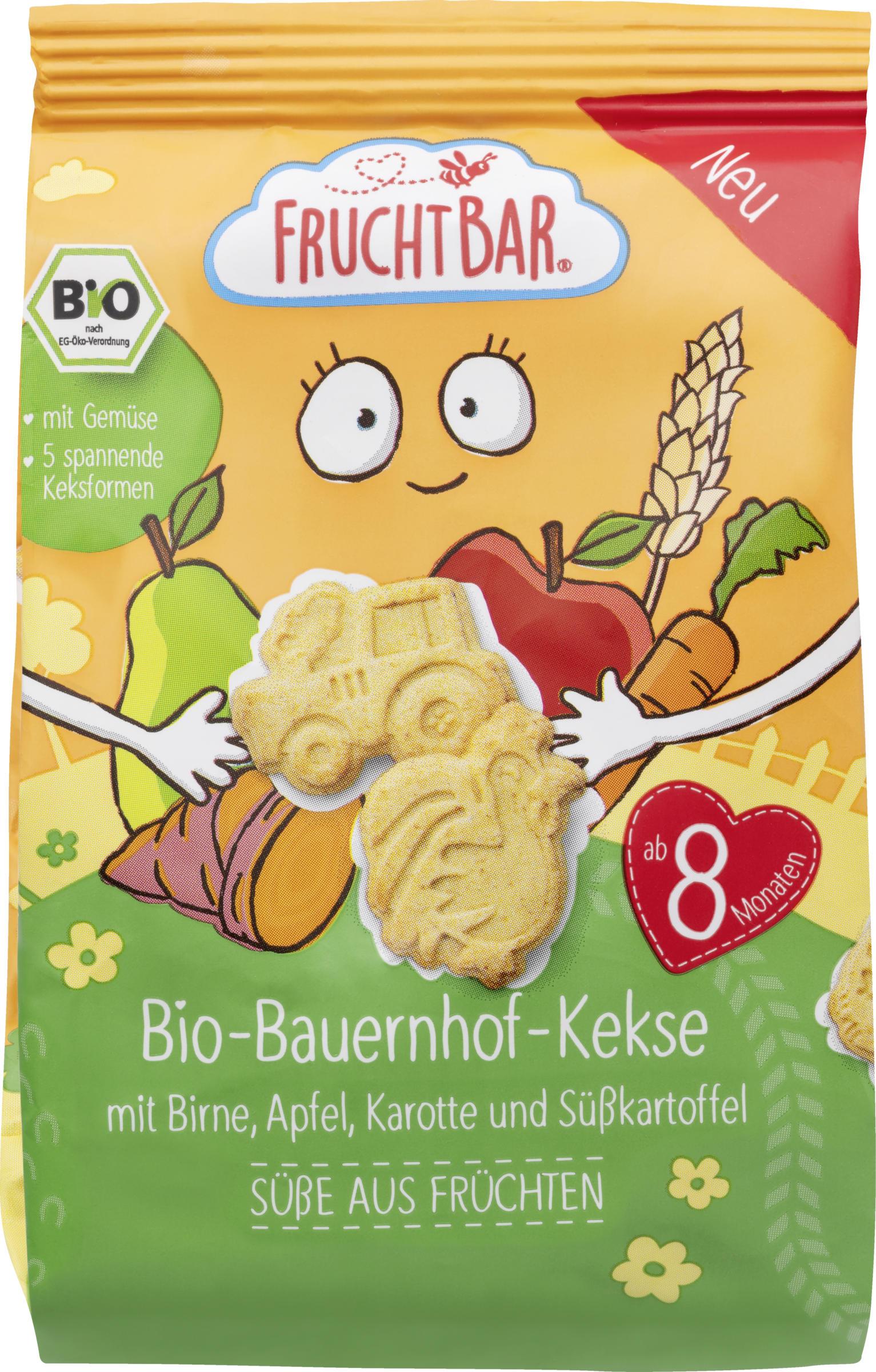 FruchtBar Bio-Bauernhof-Kekse mit Birne Apfel Karotte und Süßkartoffel