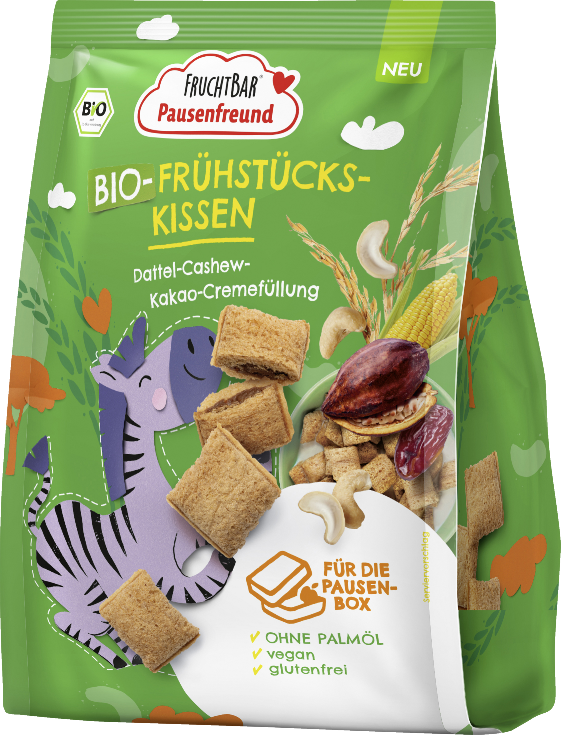 FruchtBar Pausenfreund  Bio-Frühstücks-Kissen Dattel-Cashew-Kakao Cremefüllung