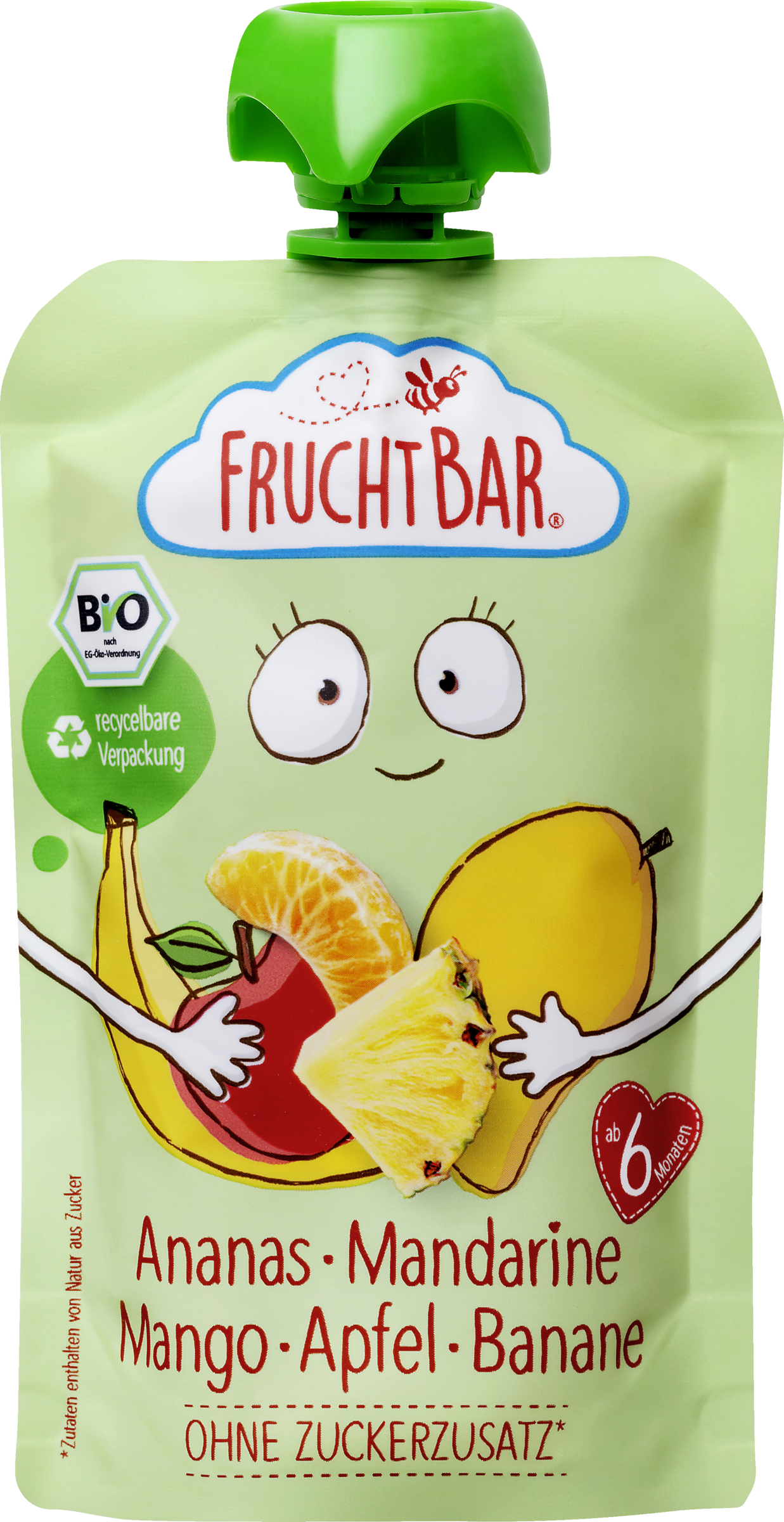 FruchtBar Bio-Fruchtpüree Ananas-Mandarine-Mango-Apfel-Banane
