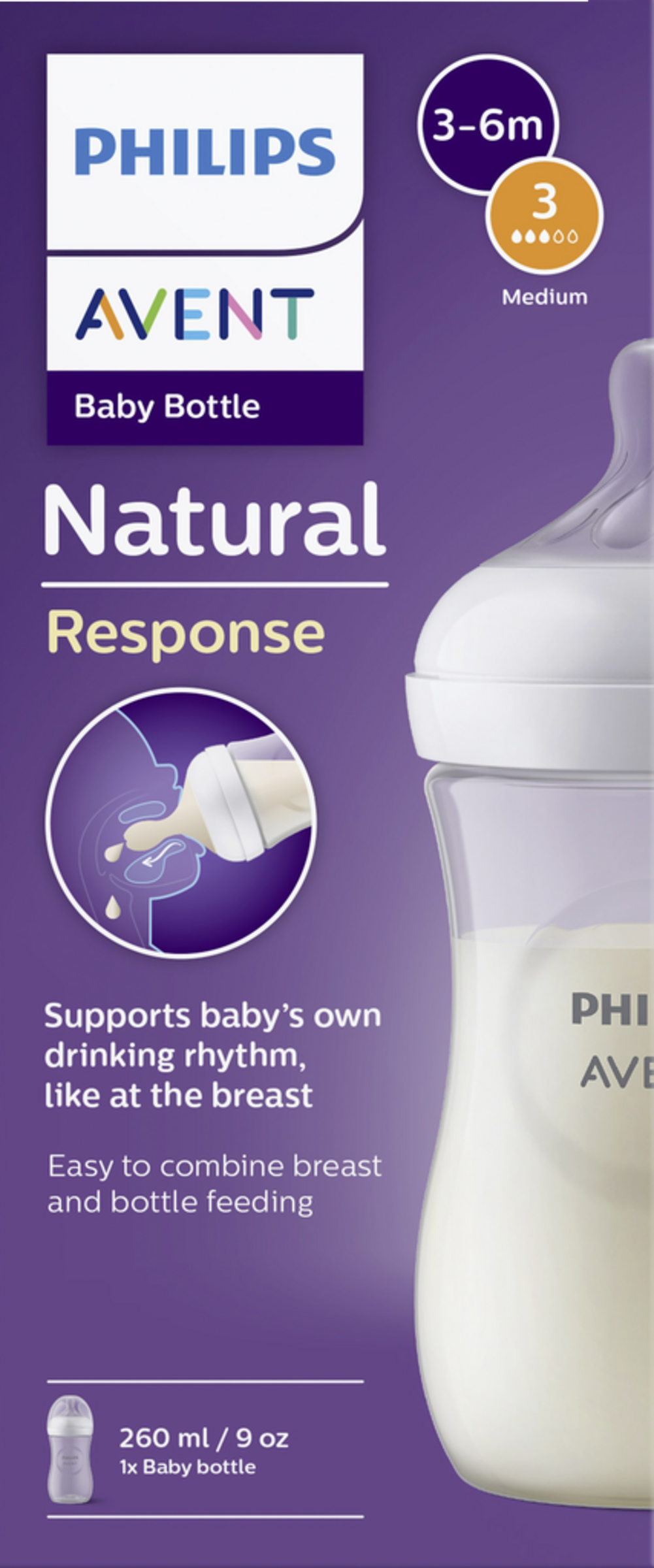 PHILIPS AVENT Natural Response Babyflasche 260 ml (mittlere Durchflussrate)