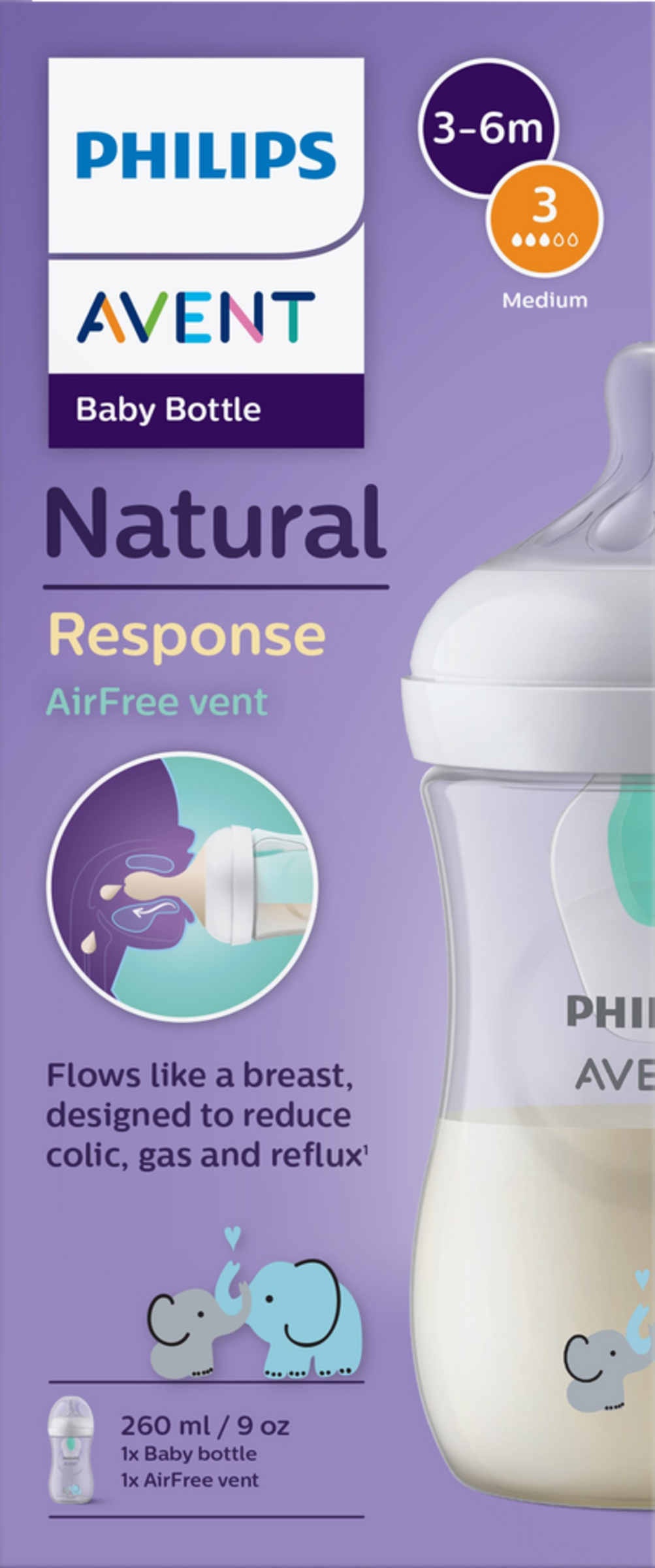PHILIPS AVENT Natural Response Babyflasche mit AirFree Ventil 260 ml (mittlere Durchflussrate)