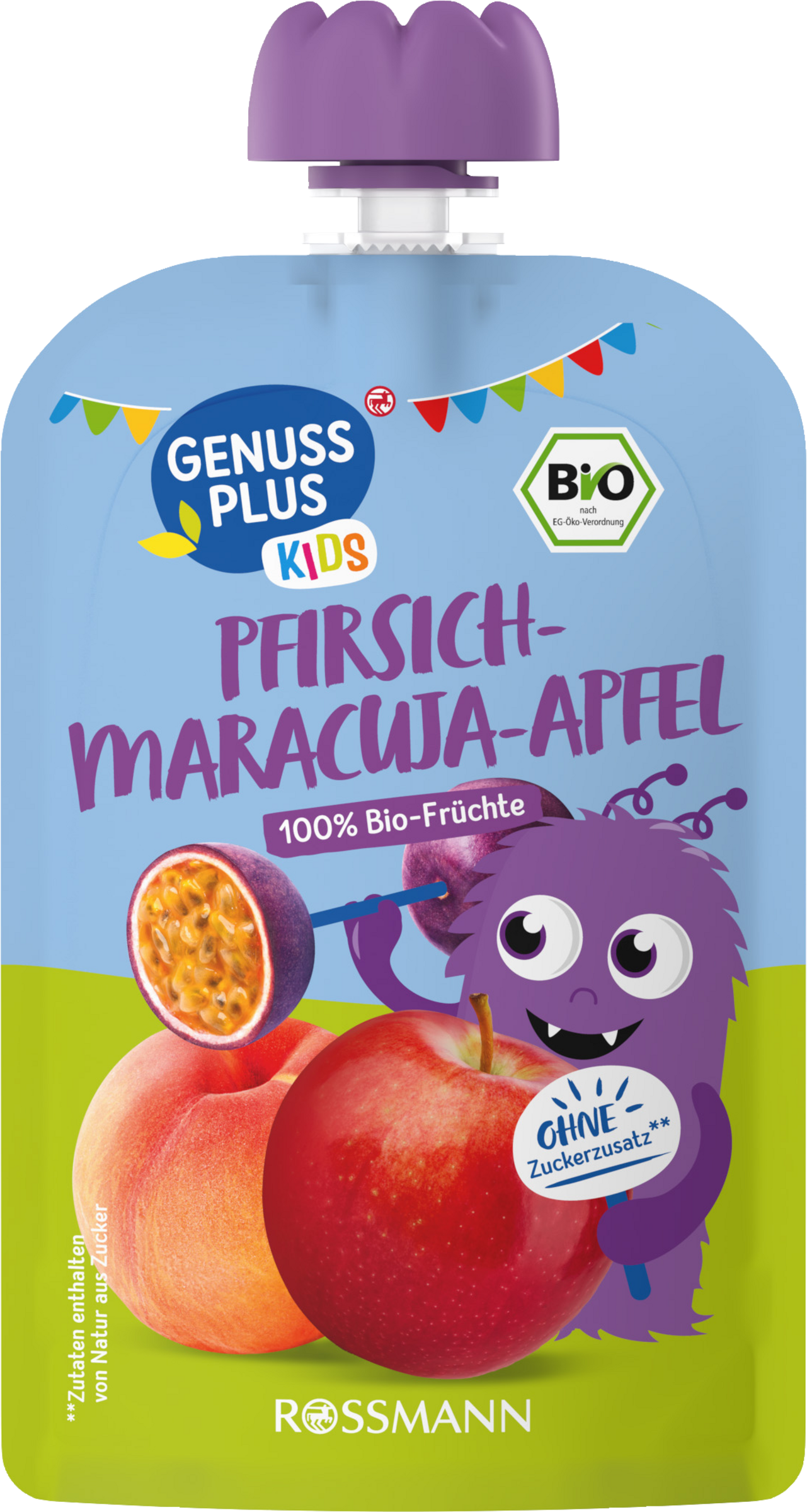 Bio Fruchtpüree Pfirsich-Maracuja-Apfel