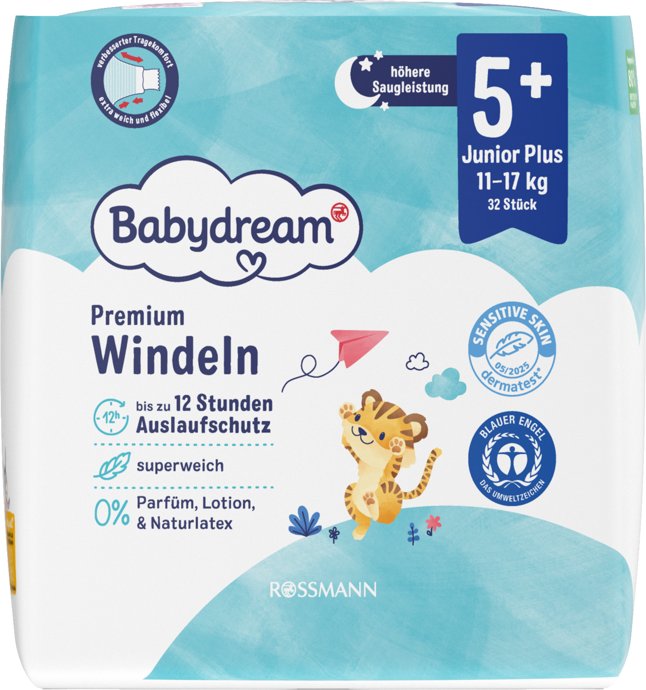 Babydream Premium Windeln Größe 5+ Junior+, 32 Stück, 11-17 kg