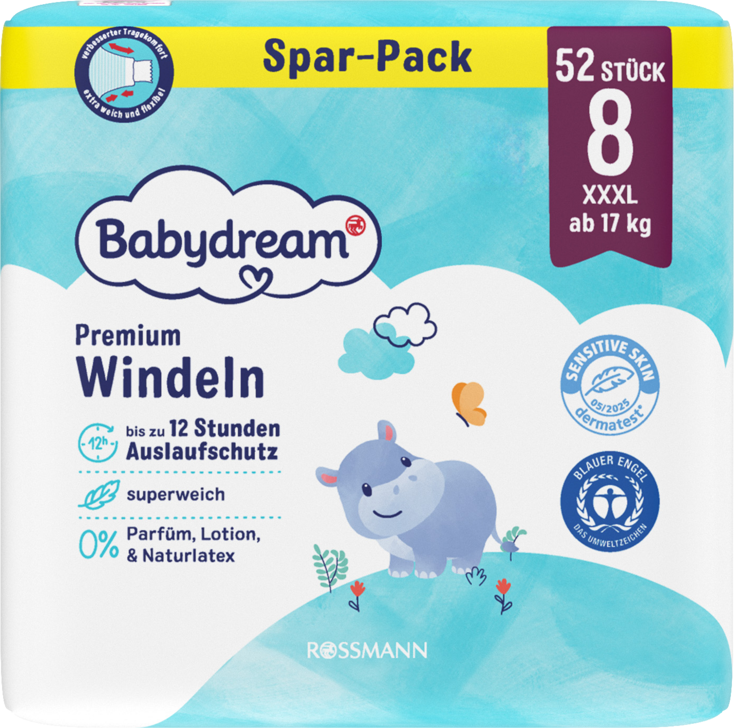 Babydream Premium Windeln Größe 8 XXXL Jumbo, 52 Stück, ab 17 kg