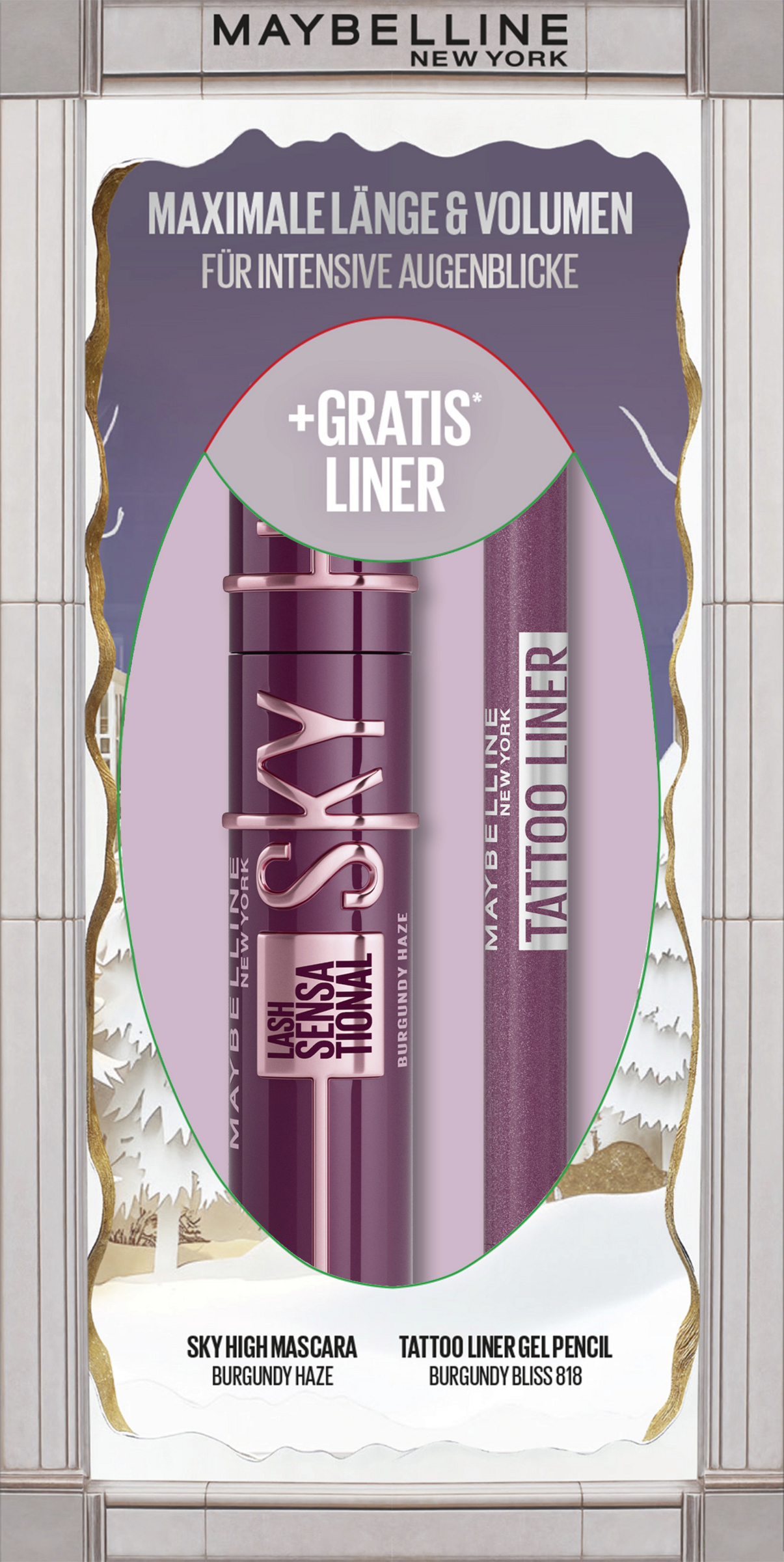 Xmax Coffret: Lash Sensational Sky High Burgundy Haze + Tattoo Liner Gel Pencil 818 Burgundy Bliss
